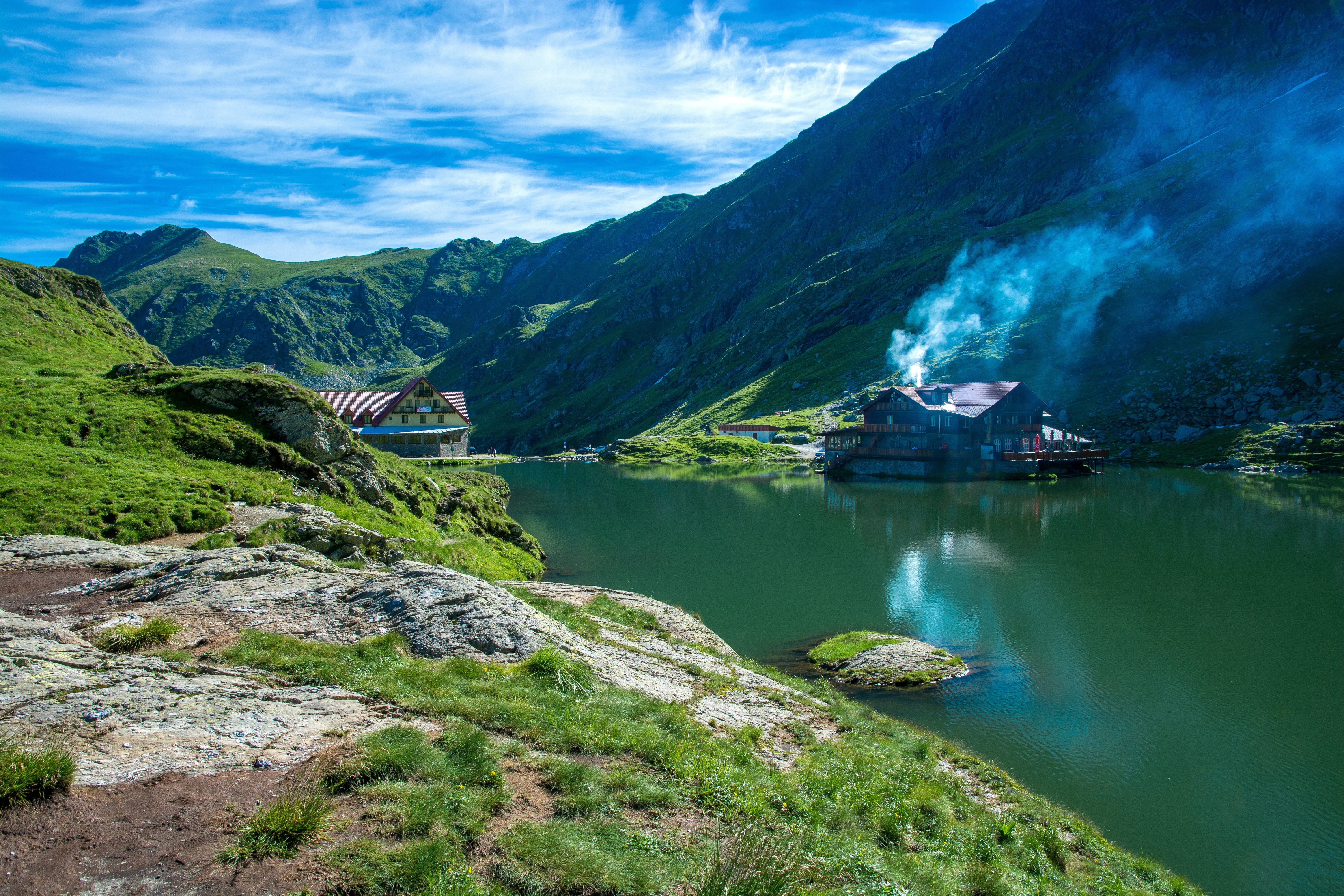 lake, sky, cloud - sky, no people, landscape, environment, non-urban scene, bergsee, beauty in nature, pass road, travel destinations, 5K, transfagarasan, HD Wallpaper