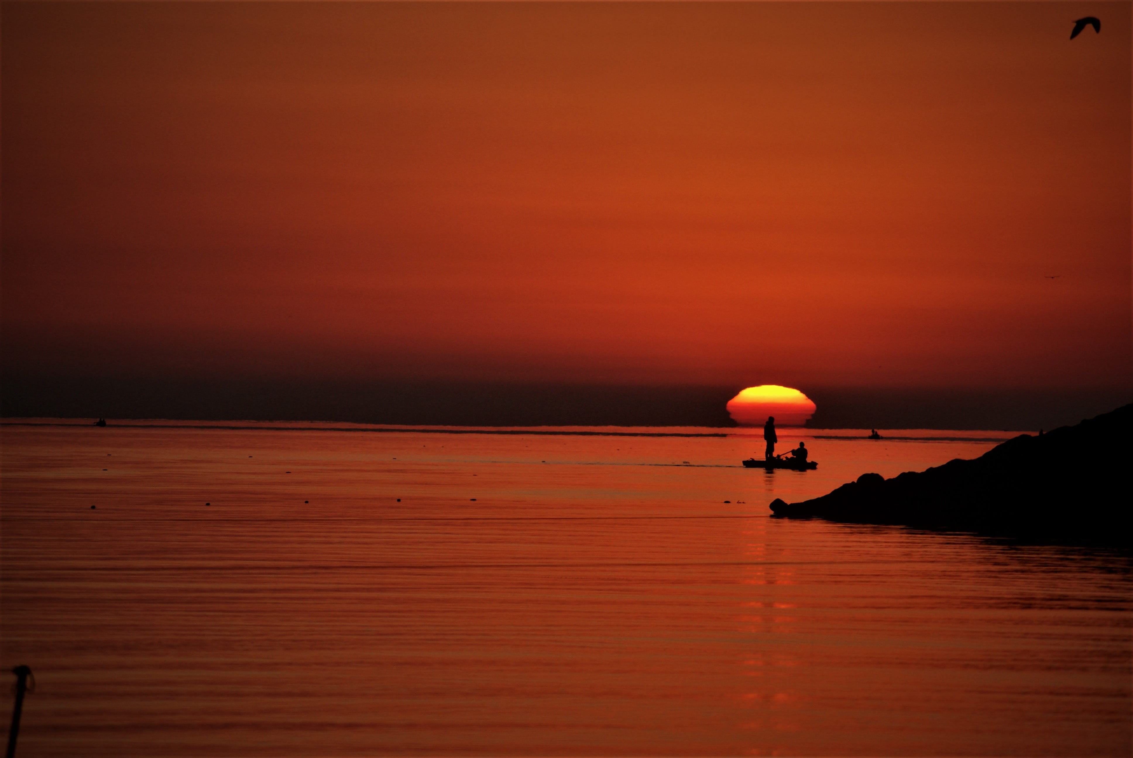 tranquility, travel destinations, tranquil scene, horizon, travel, nature, chalus beach, outdoors, orange color, idyllic, dawn, silhouette, copy space, HD Wallpaper