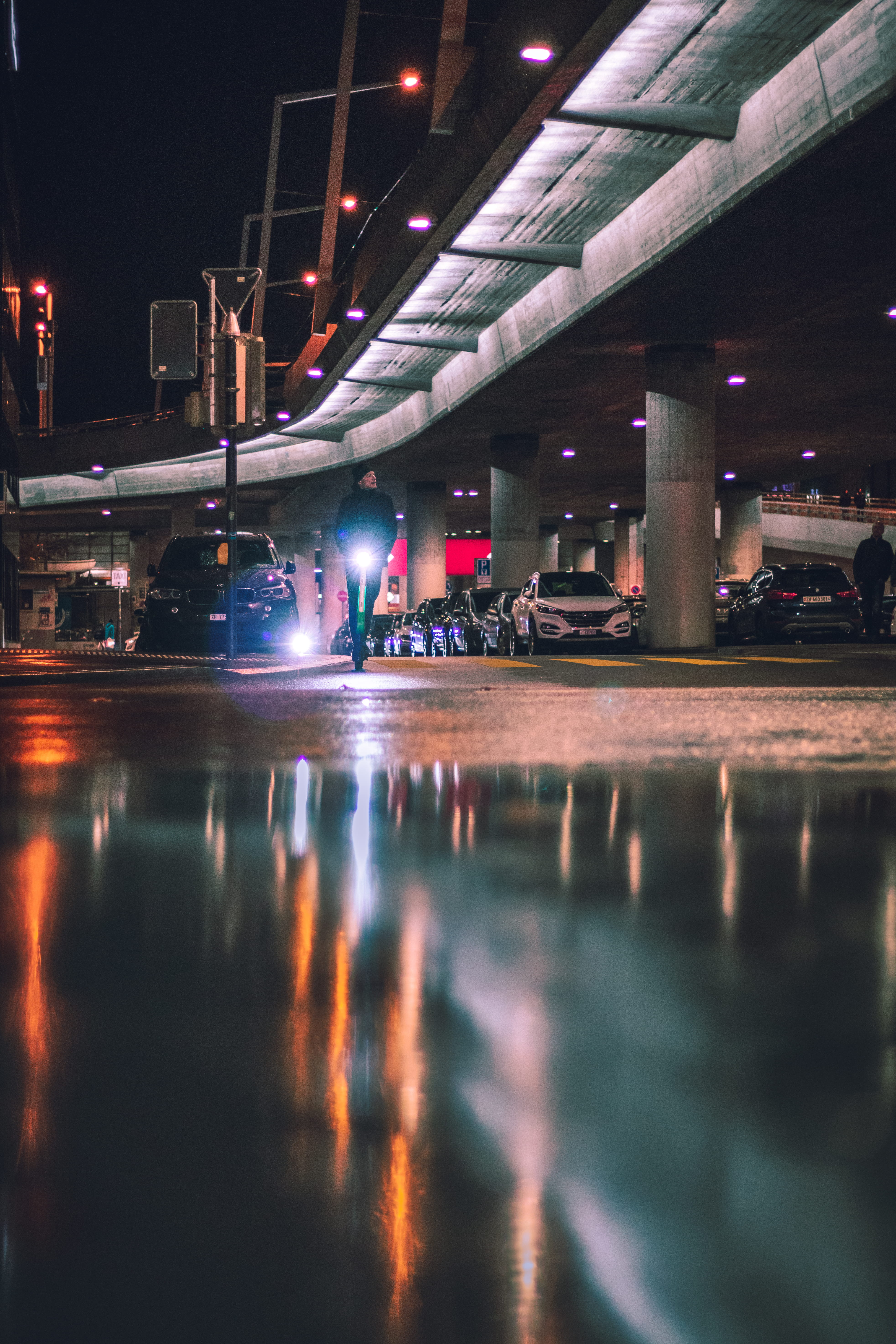 architectural column, city, water, surface level, person, no people, connection, near, built structure, mode of transportation, outdoors, flyover, night, Phone HD Wallpaper