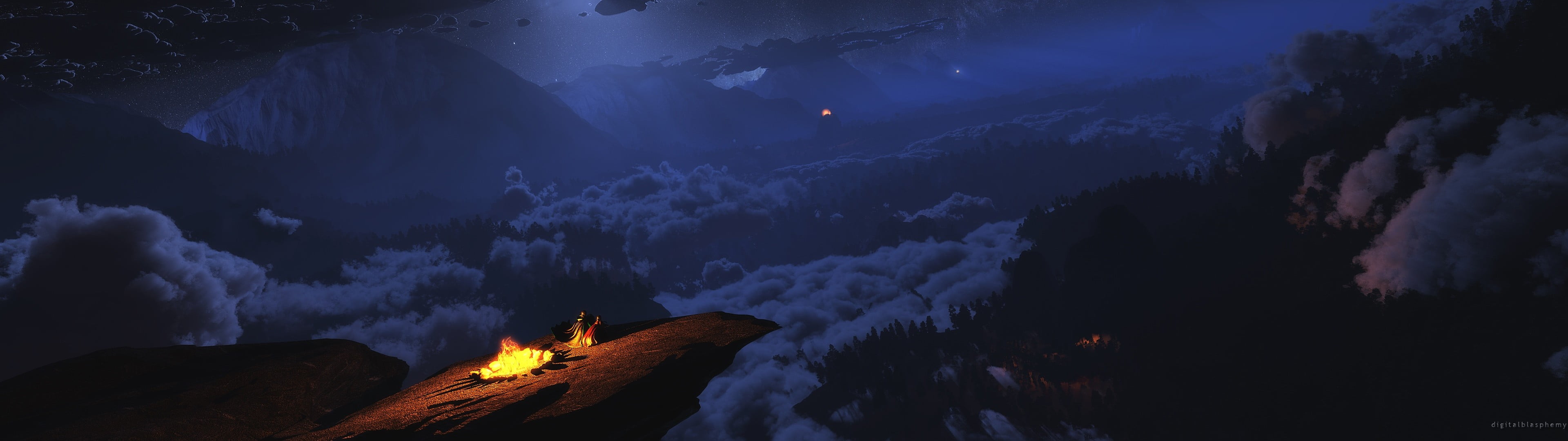 night, hiking, white, scenics - nature, clouds, glowing, land, landscape, video games, adventure, leisure activity, mountain range, mystery, nature, dark, HD Wallpaper