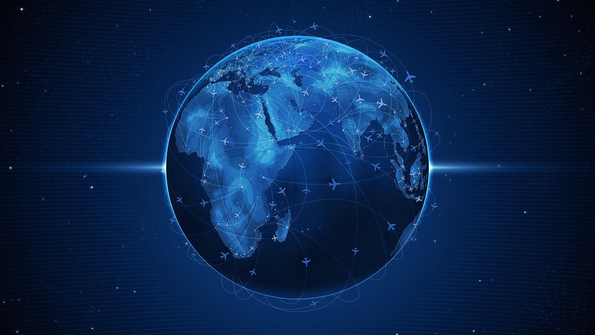 air corridor, design, planet - space, technology, sphere, planet, earth, business, sky, three dimensional, airplane, star - space, connection, global communications, HD Wallpaper