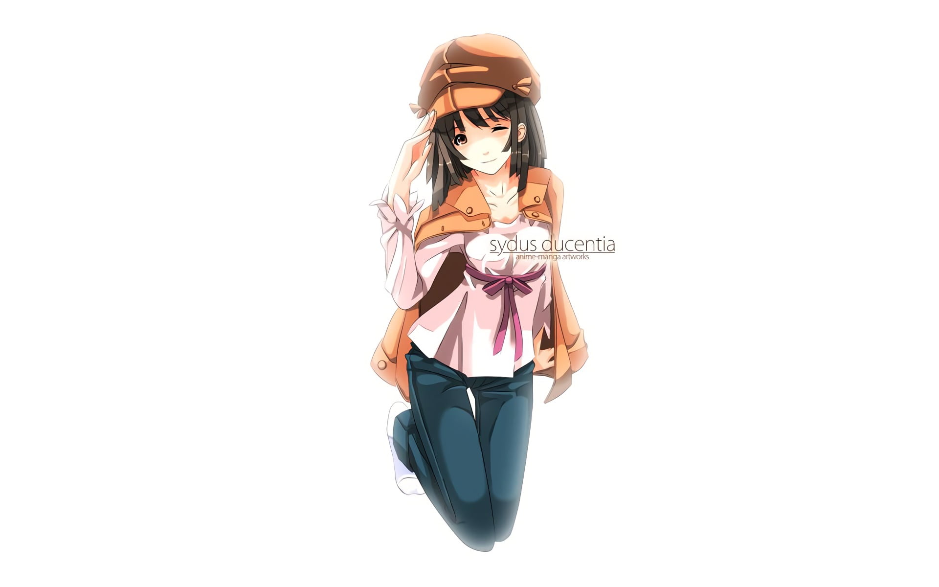 lifestyles, young women, women, holding, leisure activity, white background, Sengoku Nadeko, 1080P, copy space, studio shot, hairstyle, young adult, Monogatari Series, HD Wallpaper