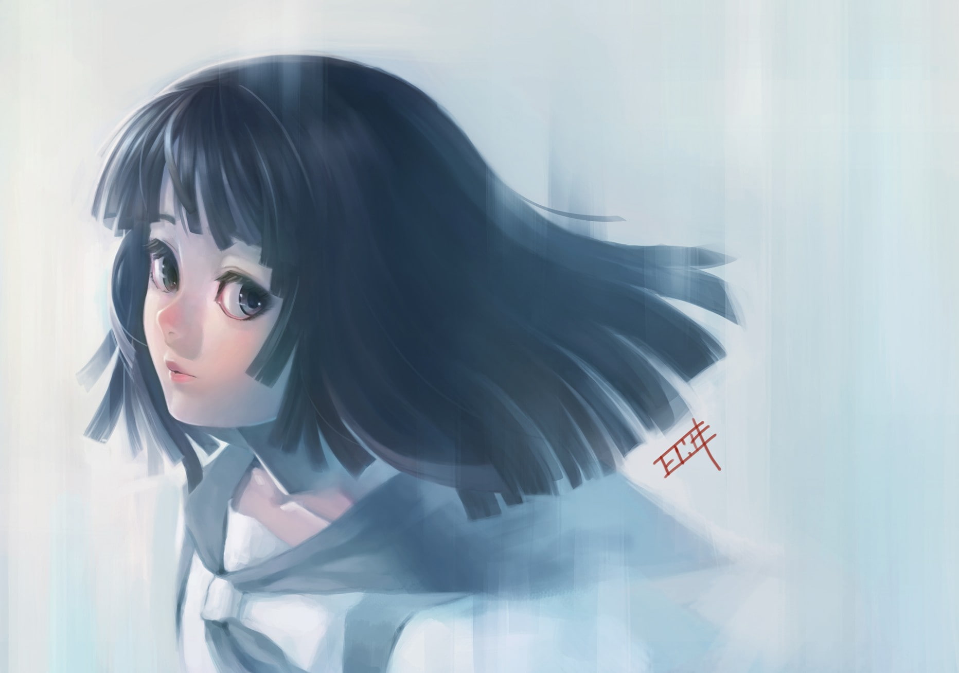 glass - material, bangs, women, indoors, looking, digital composite, contemplation, beautiful woman, Sengoku Nadeko, portrait, front view, real people, HD Wallpaper