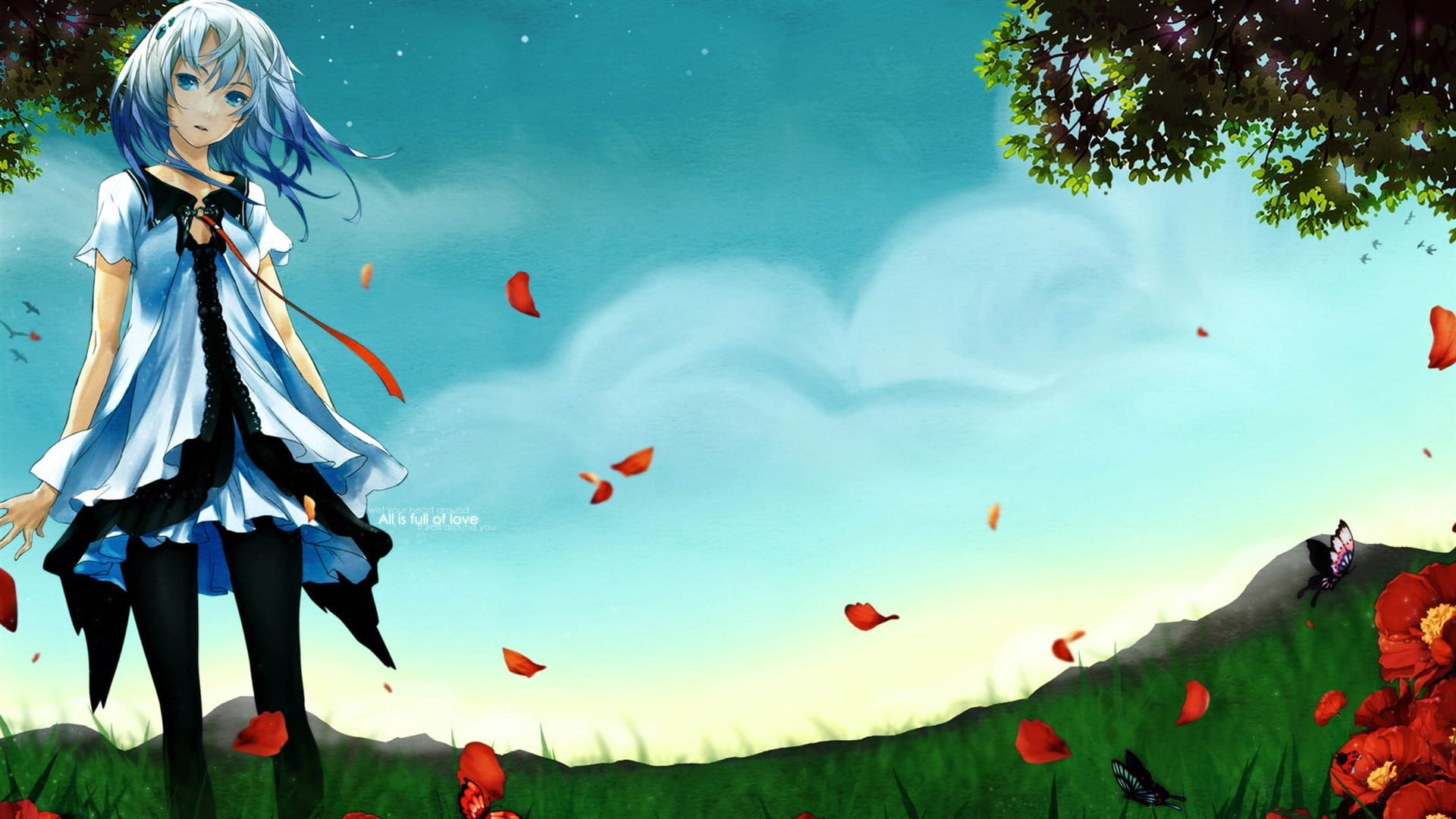 Yuzuriha Inori, day, Beatless, nature, sky, mid-air, art and craft, plant, leisure activity, human representation, creativity, red, outdoors, festival, HD Wallpaper