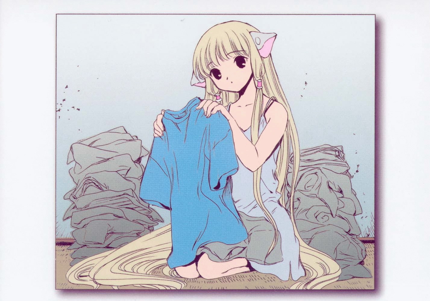 hair, women, young women, hairstyle, Chobits, 720P, beauty, blond hair, fashion model, portrait, looking at camera, fashion, standing, anime girls, Chii, HD Wallpaper