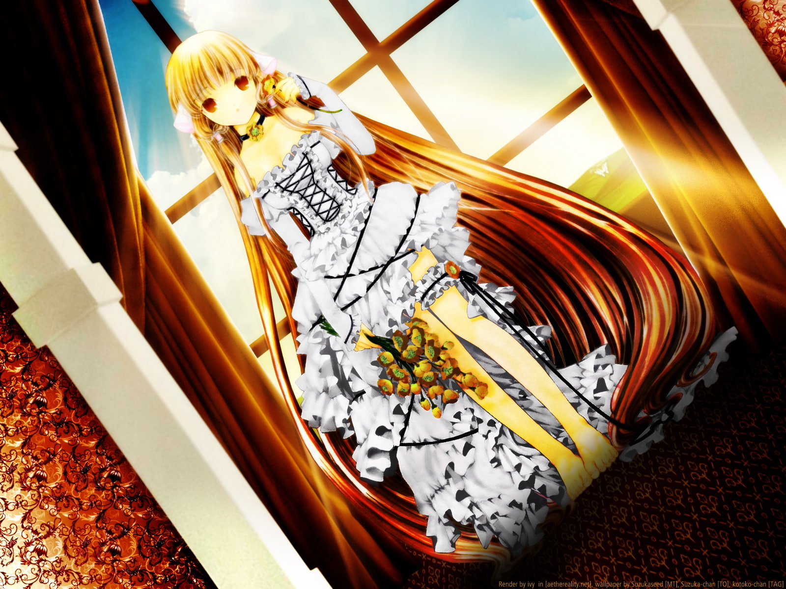 close-up, no people, day, Chobits, sunlight, built structure, floral pattern, female likeness, human representation, transparent, architecture, nature, HD Wallpaper