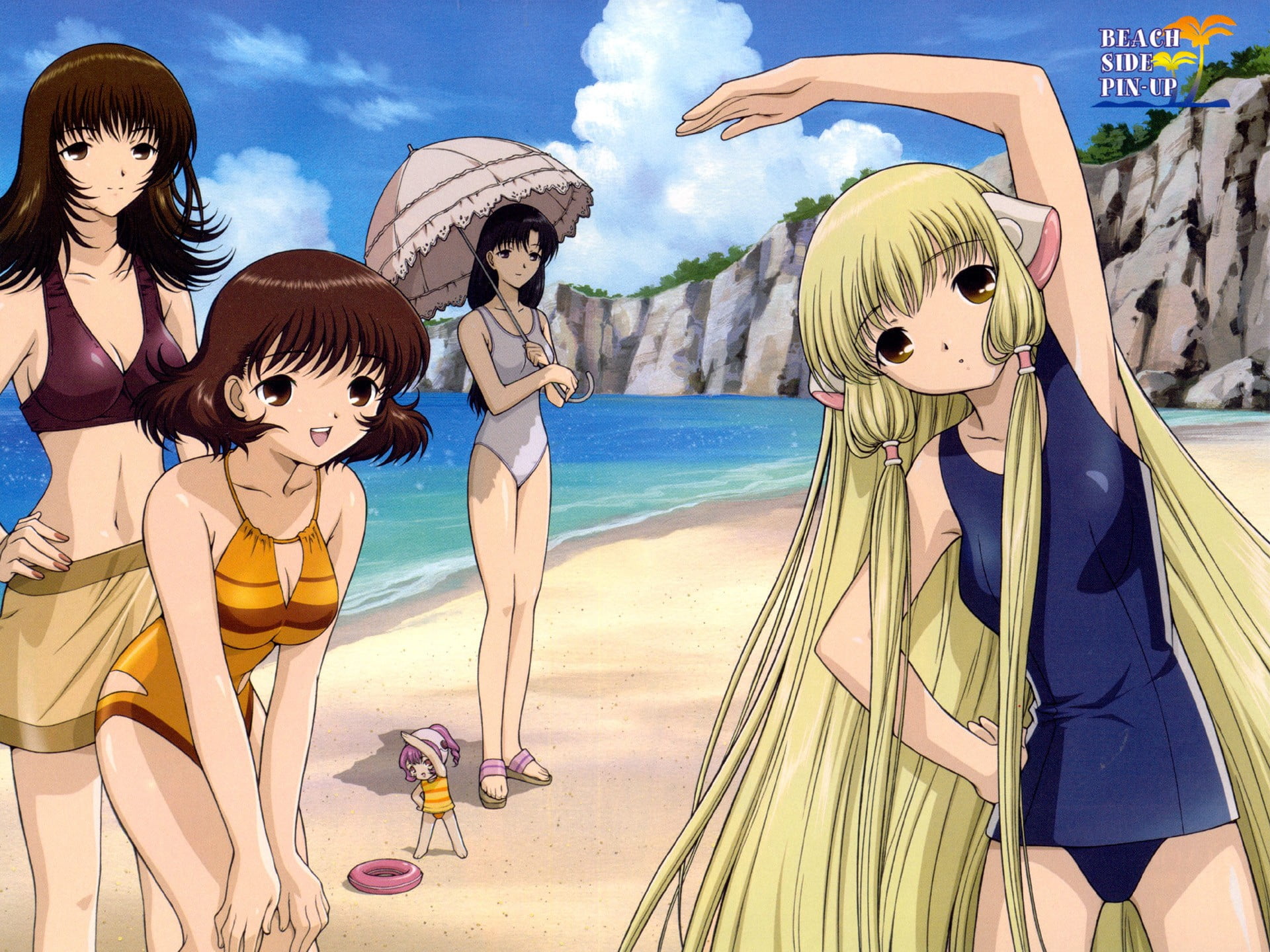 women, Chii, land, people, human representation, cloud - sky, nature, outdoors, female likeness, water, art and craft, sea, day, sky, beach, anime girls, HD Wallpaper