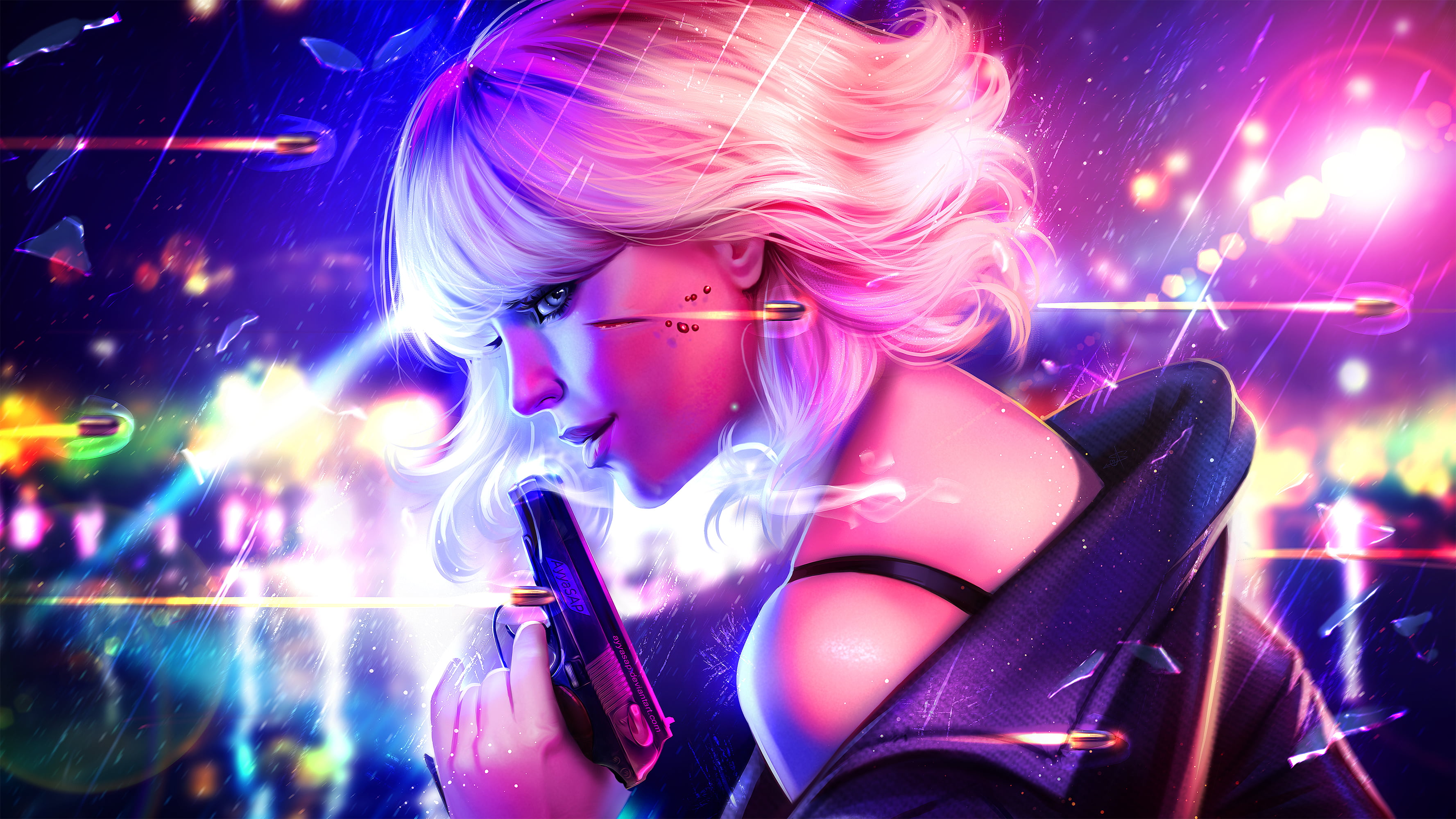 2K, night, girls with guns, front view, portrait, gun, young women, leisure activity, women, blonde, young adult, lifestyles, headshot, bullet, real people, HD Wallpaper