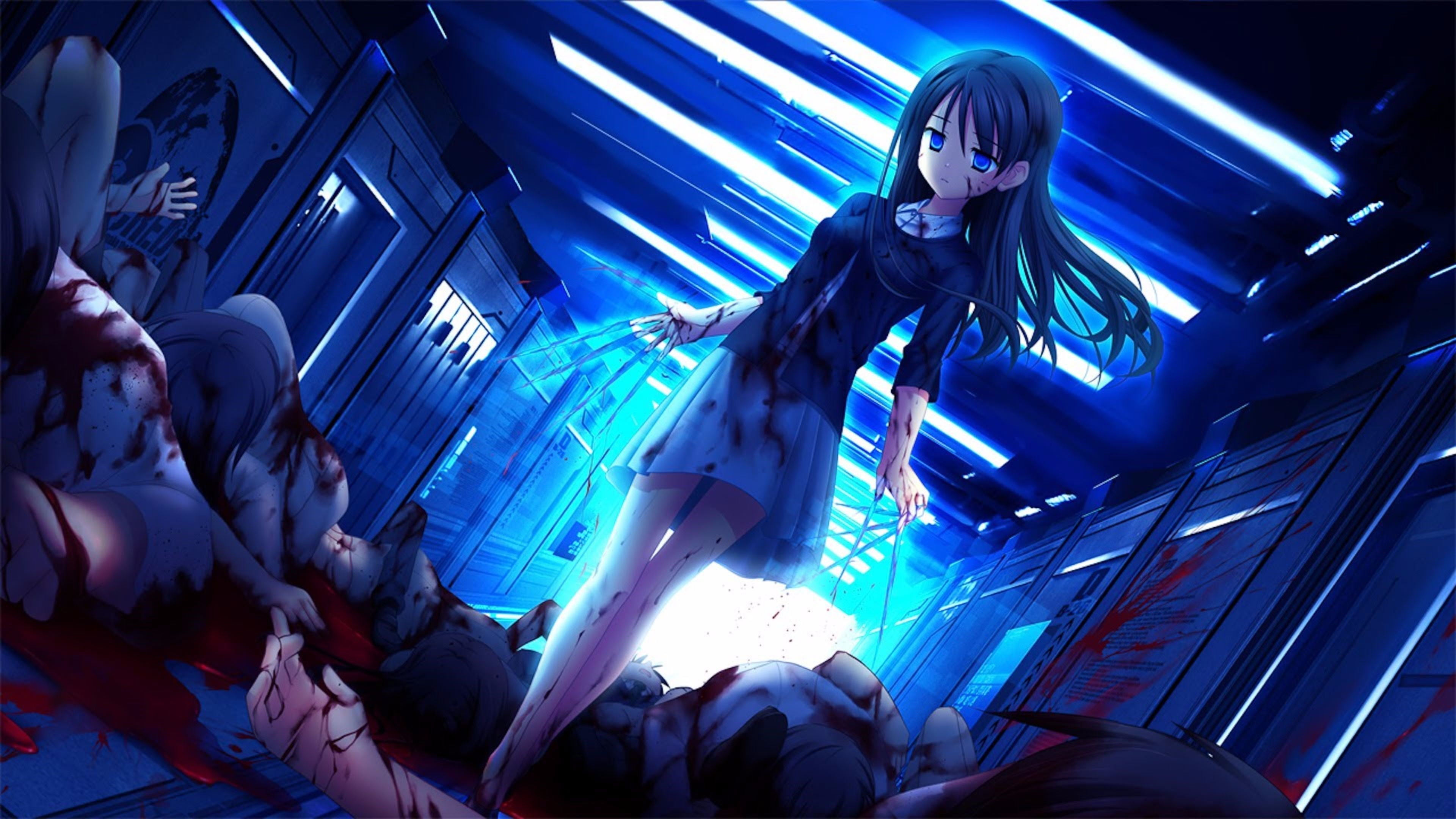 leisure activity, motion, architecture, group of people, people, indoors, warrior, men, adult, occupation, anime girl, blue, 4K, real people, mangaka, HD Wallpaper