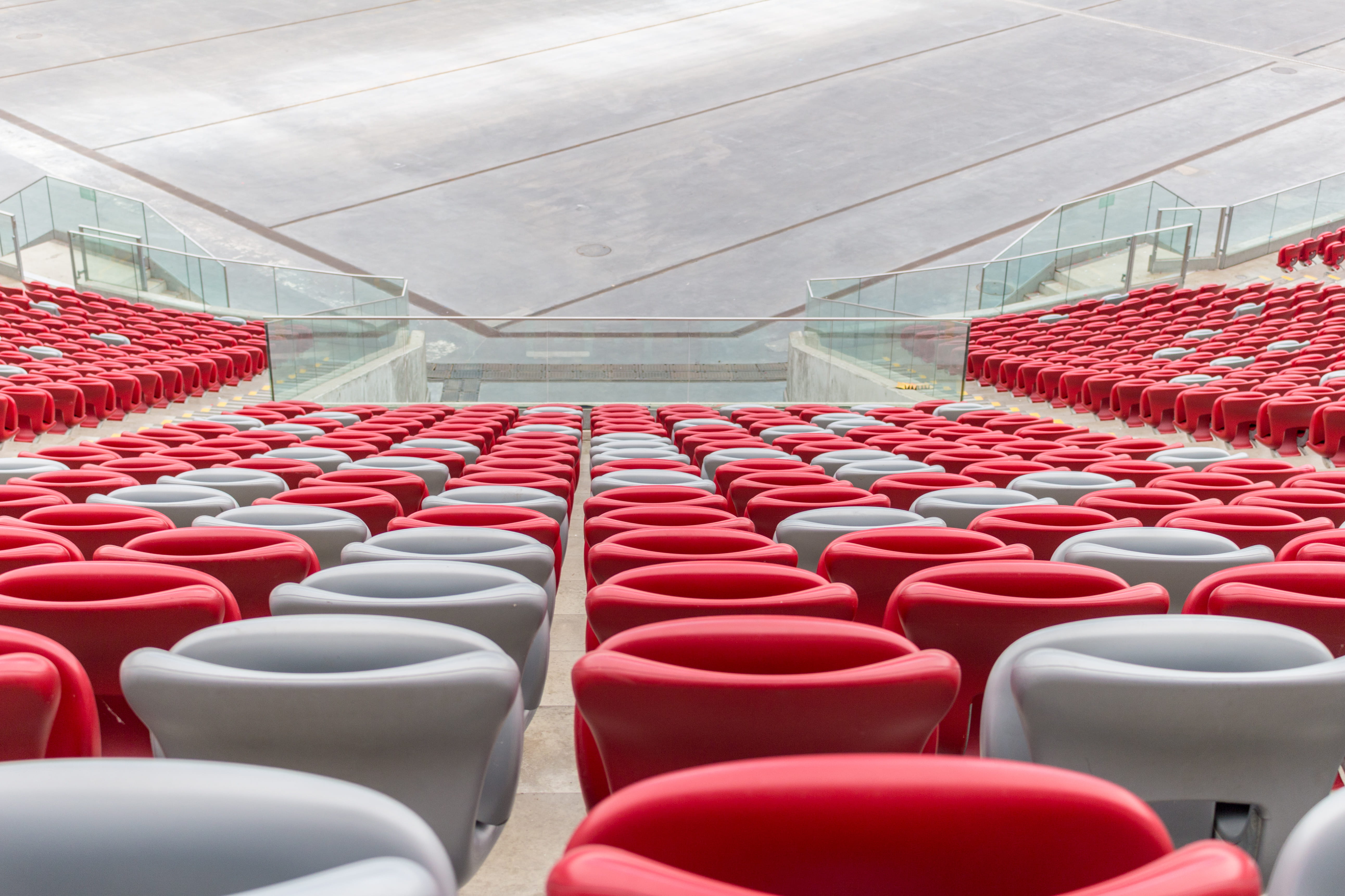 red, absence, indoors, colorful, no people, game, empty, repetition, abundance, field, sport, arrangement, ball, armchairs, chair, built structure, in a row, HD Wallpaper
