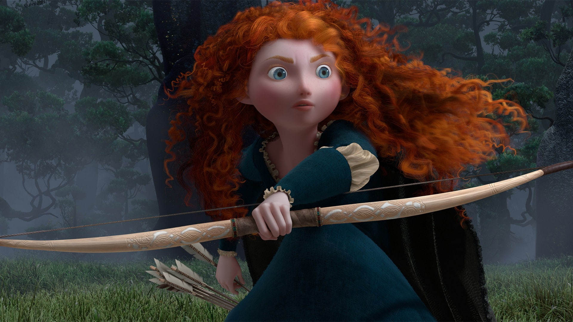 one person, young women, beautiful woman, front view, Disney, 1080P, plant, lifestyles, beauty, leisure activity, hairstyle, young adult, Brave, hair, HD Wallpaper