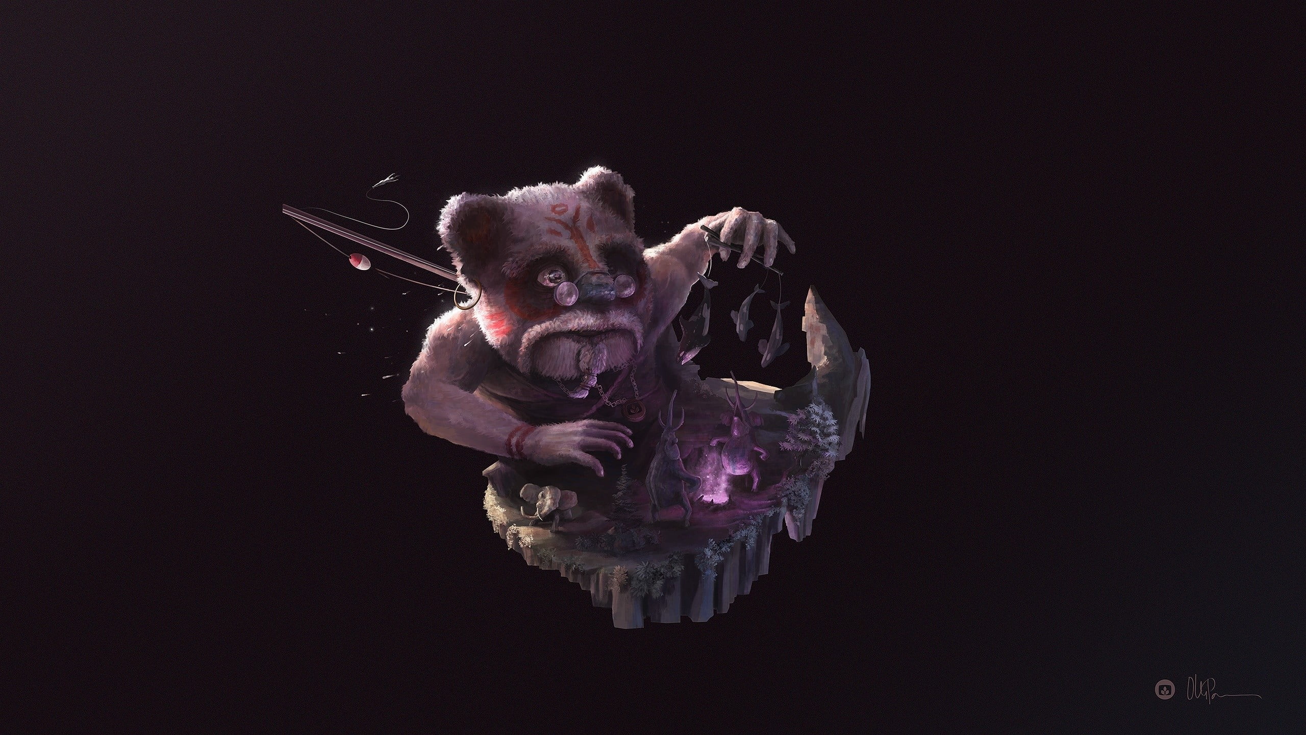 copy space, one person, one animal, cut out, aggression, digital composite, brown, black background, indoors, representation, full length, bear, front view, HD Wallpaper