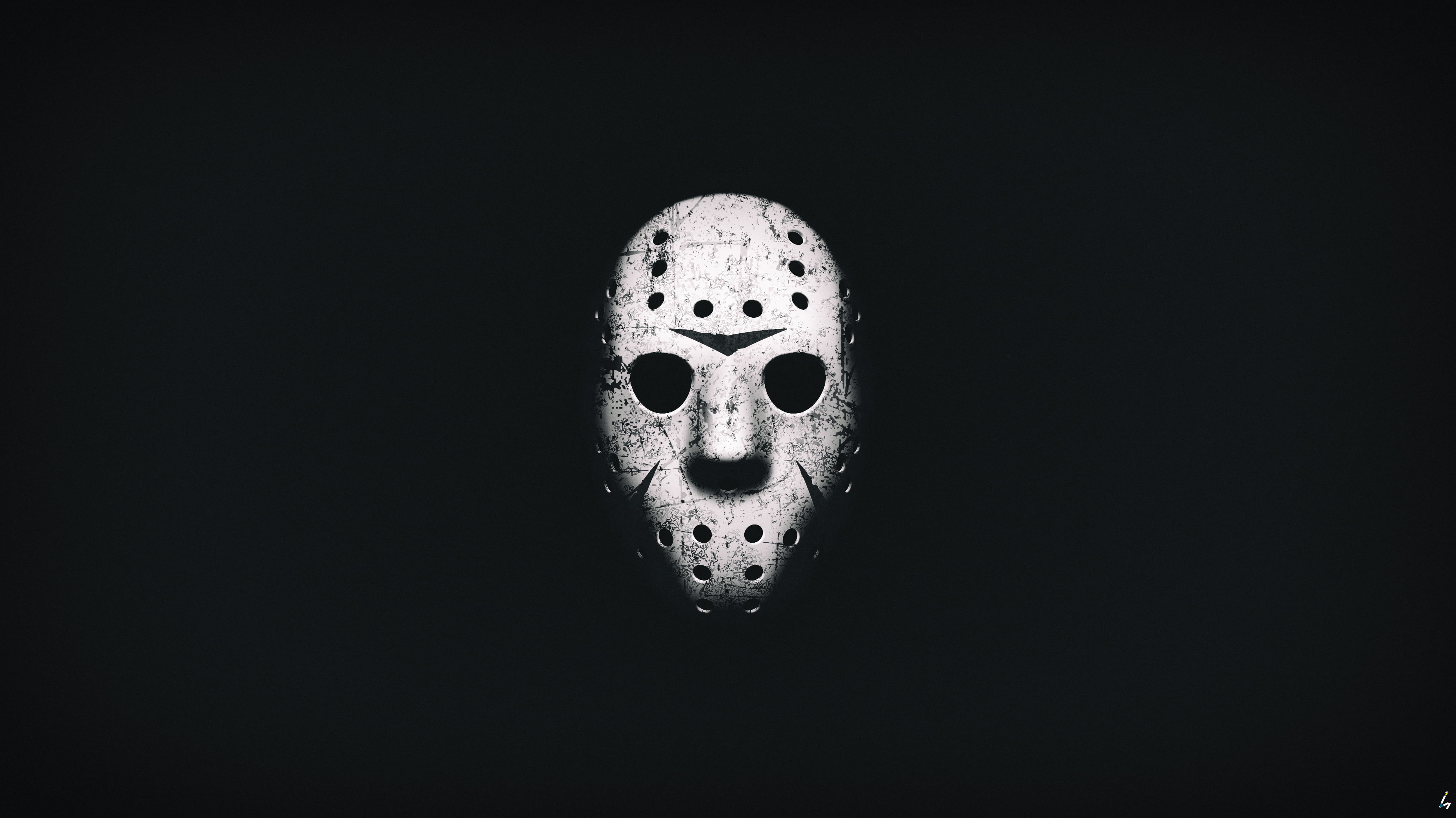 monochrome, low saturation, games art, mask, Friday The 13th The Games, 4K, HD Wallpaper