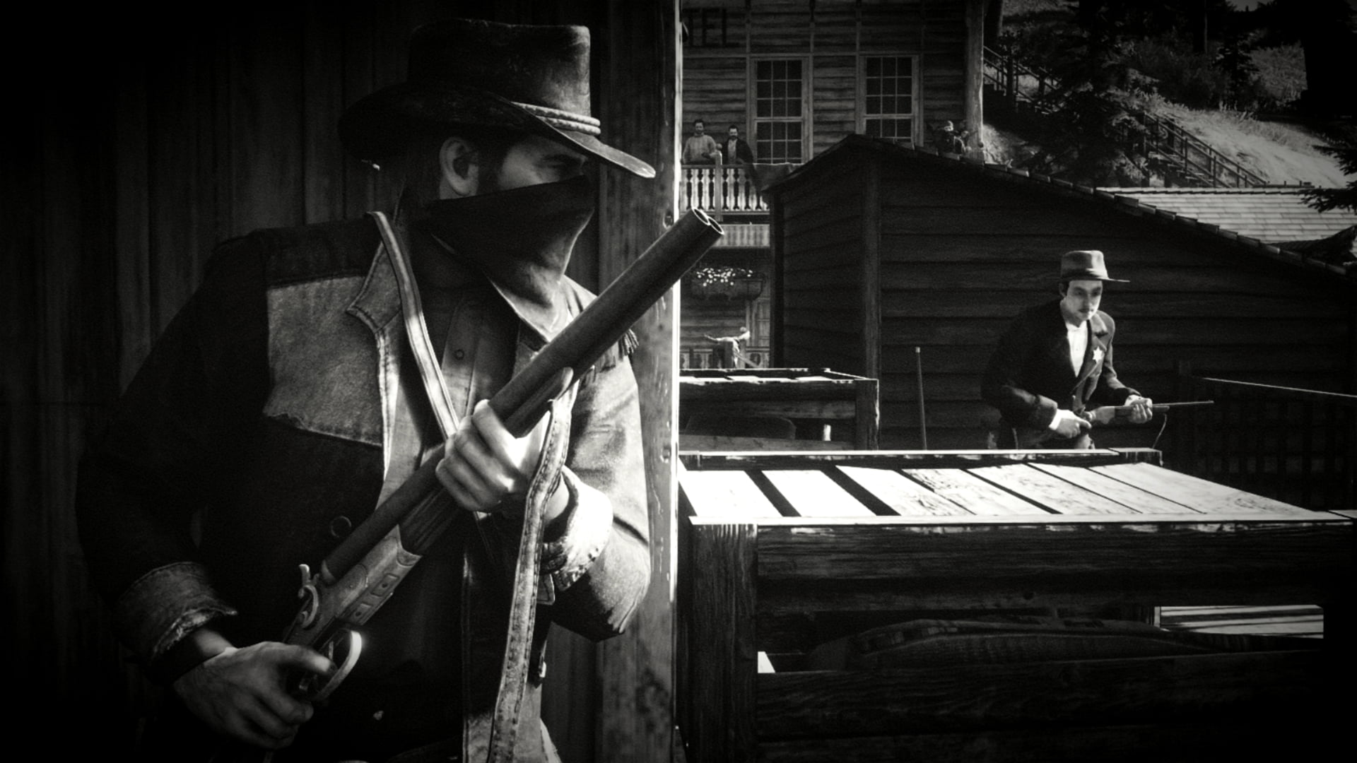 protagonist, 1080P, Arthur Morgan, shotgun, low saturation, video game man, screen shot, Rockstar Games, video game characters, Red Dead Redemption 2, HD Wallpaper