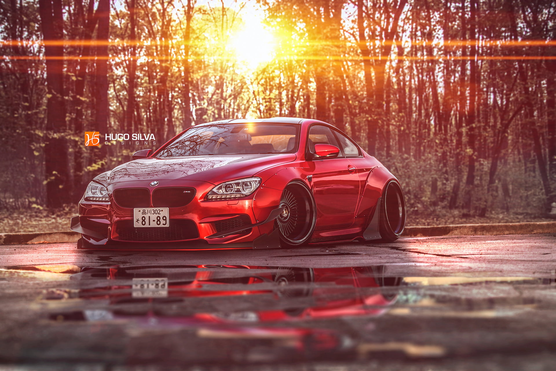plant, photoshop, no people, sun, selective focus, coupe, lens flare, car, tree, bmw, motion, mode of transportation, reflection, land vehicle, road, nature, HD Wallpaper