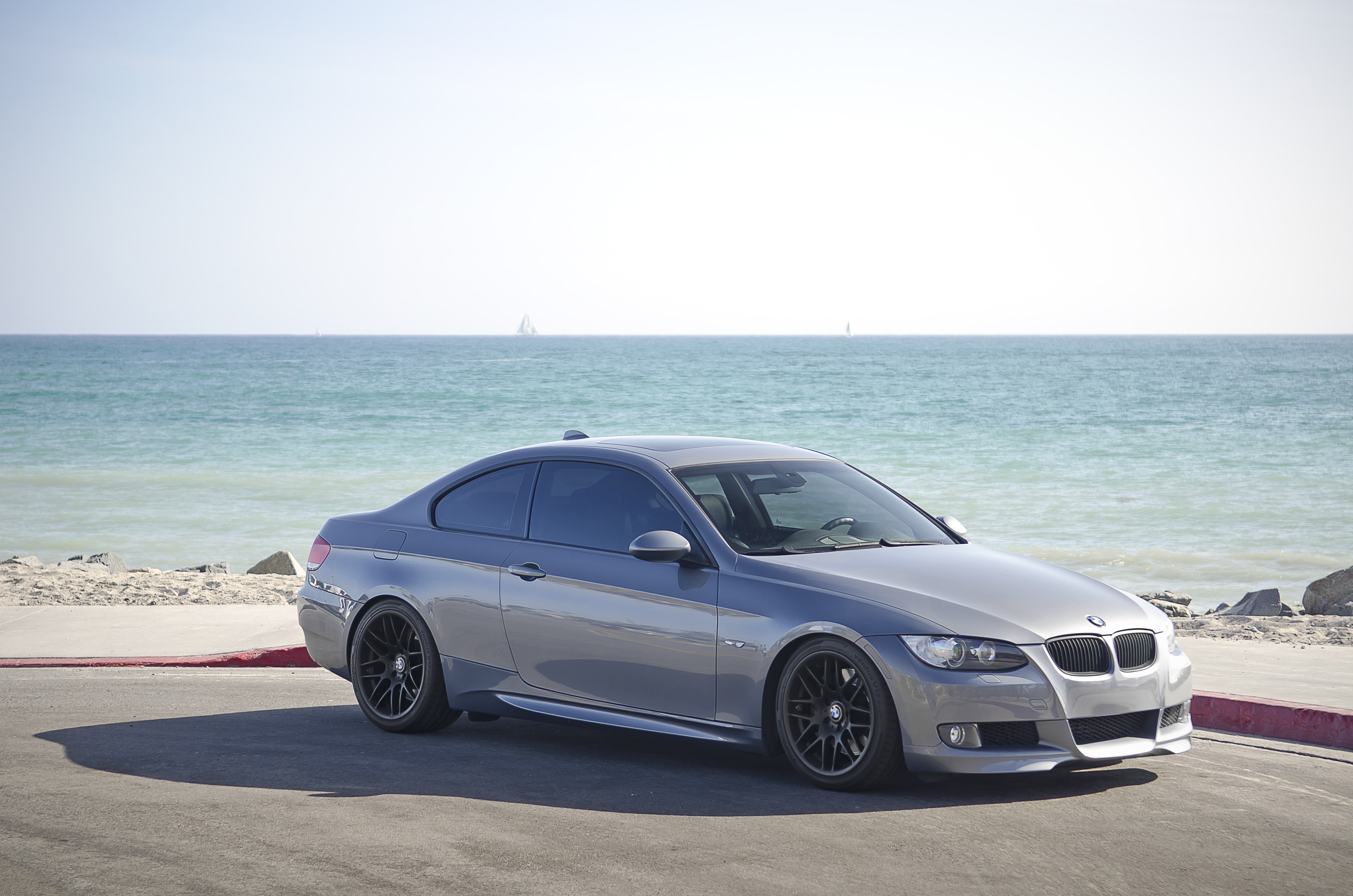 coupe, grey, sea, BMW, shadow, 335i, 4K, silver, the curb, e92, HD Wallpaper