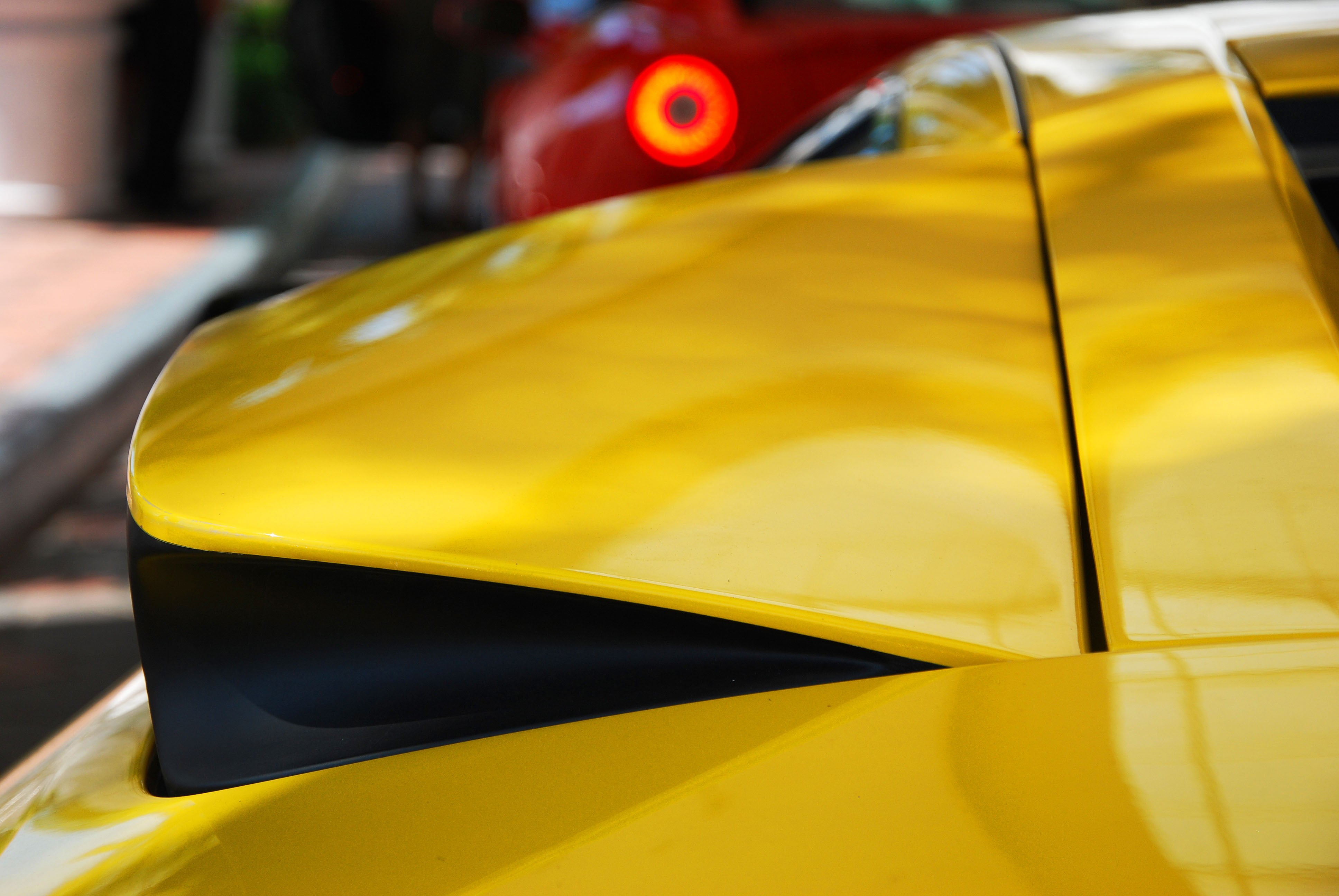retro styled, yellow taxi, day, taxi, Lamborghini Murcielago, yellow, close-up, outdoors, land vehicle, red, 4K, car, Lamborghini, no people, motor vehicle, HD Wallpaper