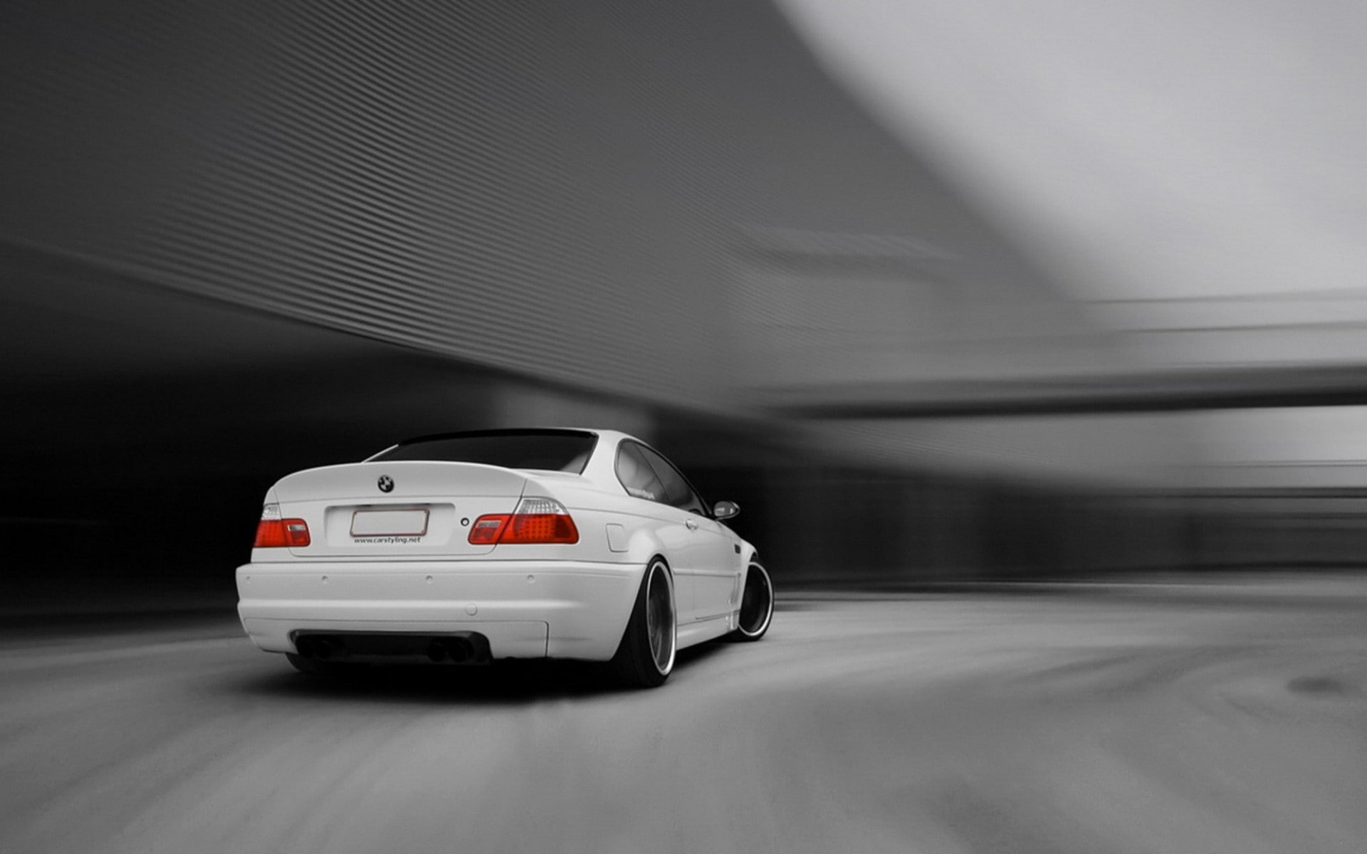 blurred motion, 1080P, personal land vehicle, silver colored, sign, street, road, on the move, indoors, BMW M3 E46, white cars, motor vehicle, communication, HD Wallpaper