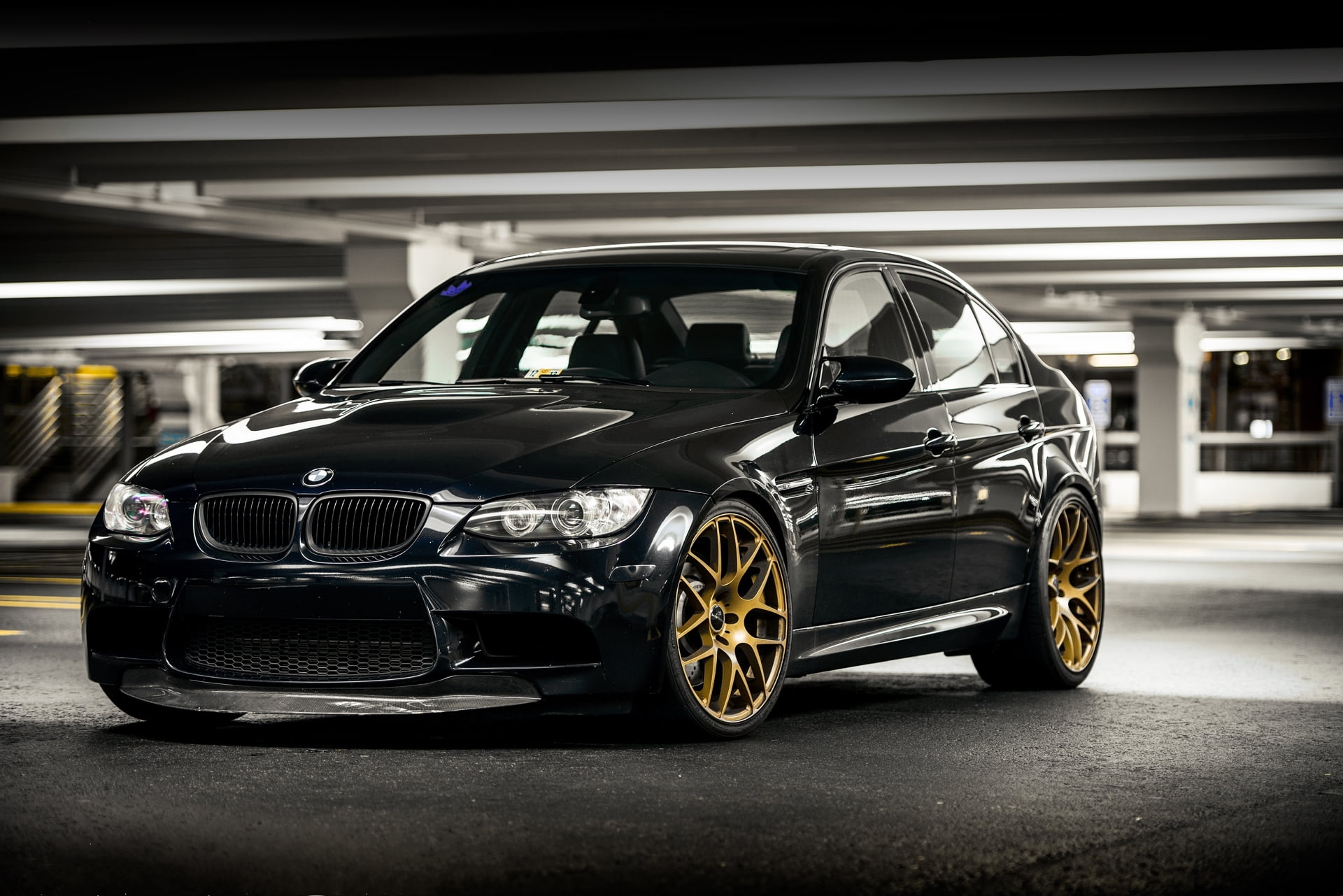reflection, street, indoors, vintage car, luxury, mode of transportation, BMW, land vehicle, garage, wheel, 1080P, front view, dark blue, built structure, HD Wallpaper