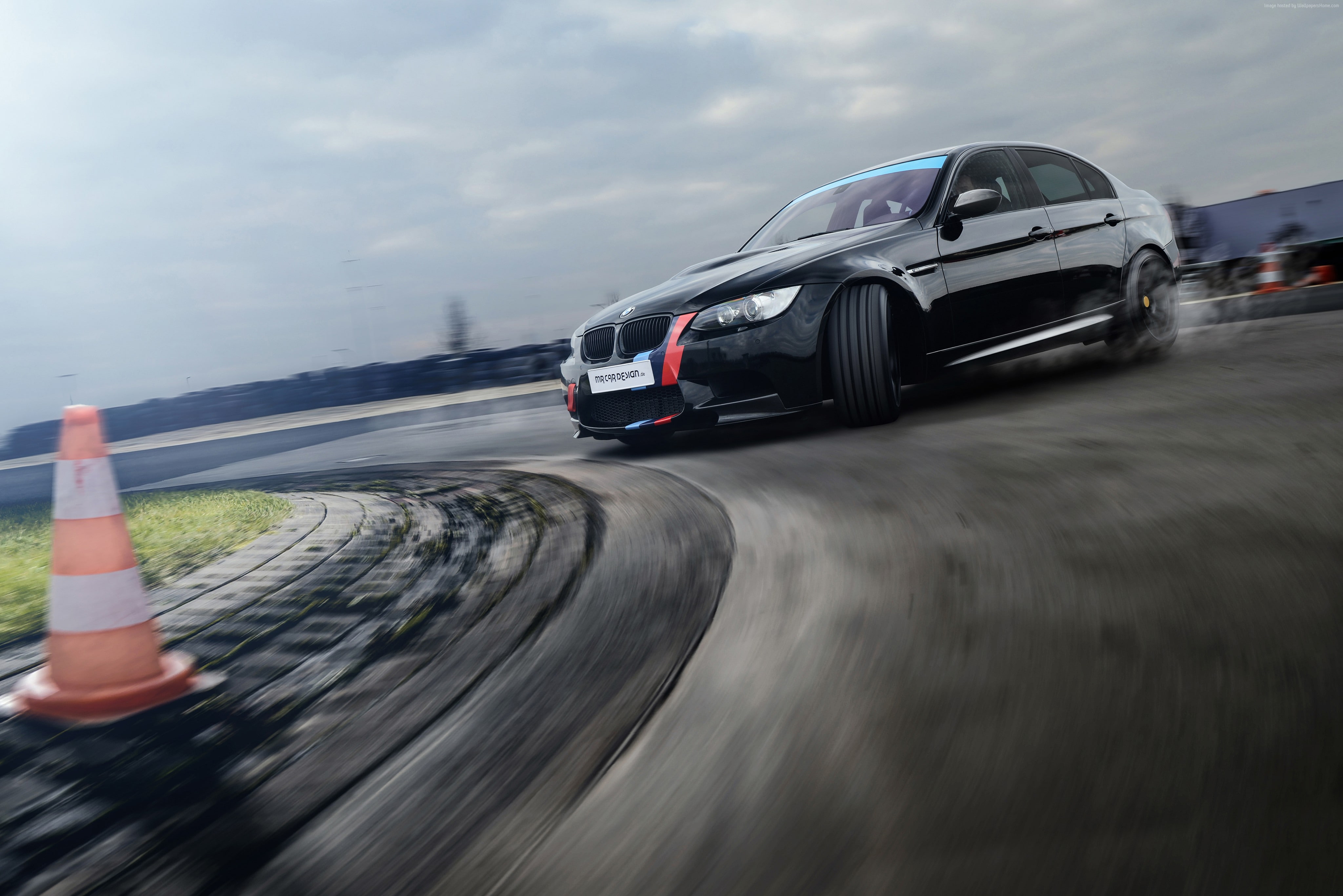 drift, Sedan, black, MR Car Design, BMW M3, (E90), 4K, HD Wallpaper