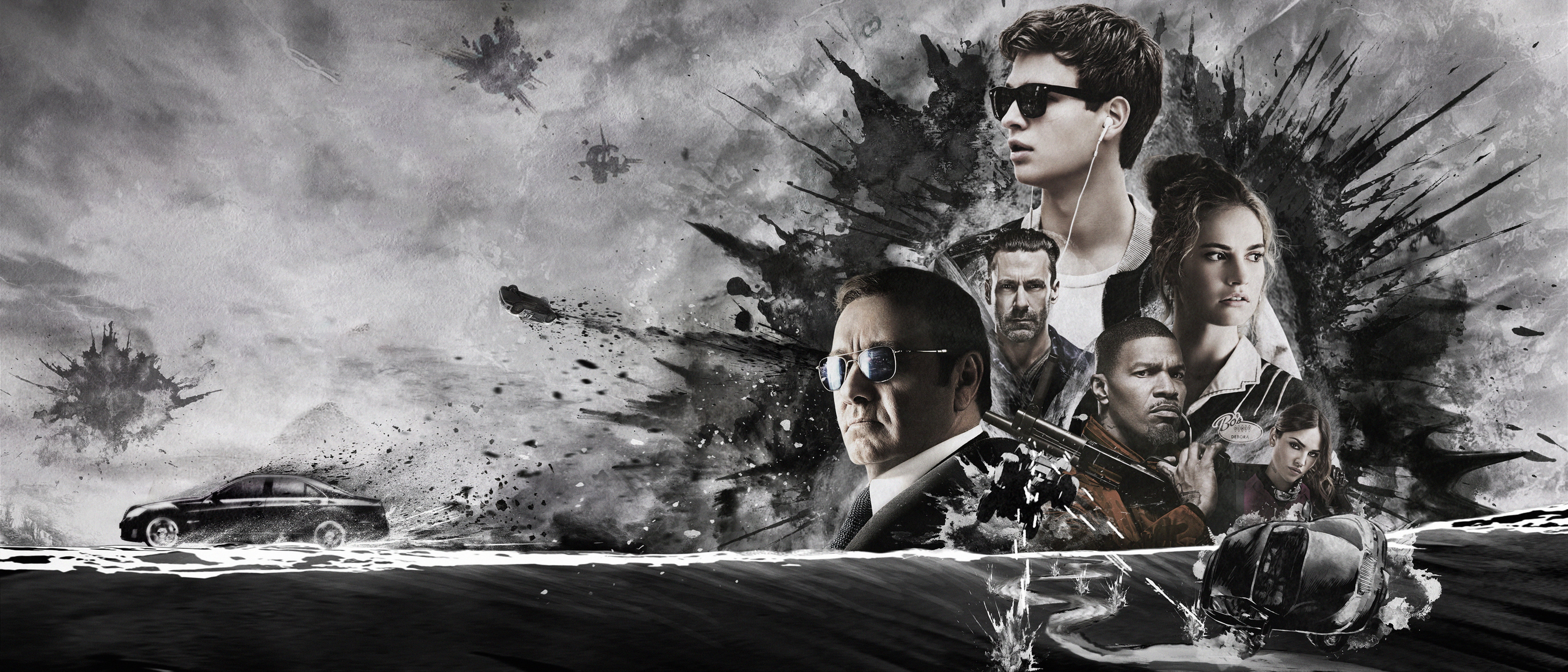 Jamie Foxx, Kevin Spacey, 2017, Ansel Elgort, Eiza González, 5K, 5K, Baby Driver, Jon Hamm, Lily James, HD Wallpaper