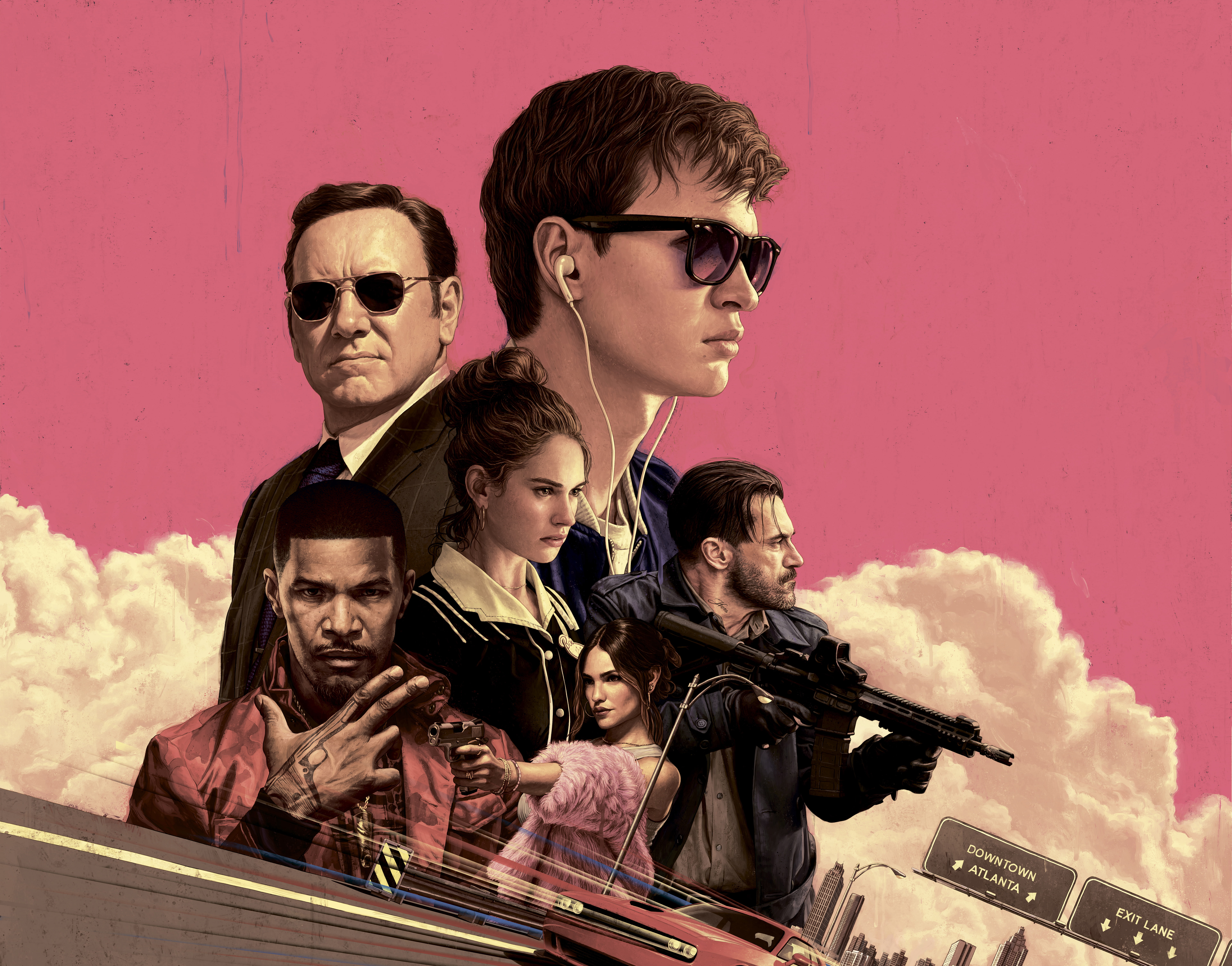 Baby Driver, weapon, daughter, portrait, Ansel Elgort, young adult, men, son, males, arts culture and entertainment, Kevin Spacey, Lily James, retro styled, HD Wallpaper