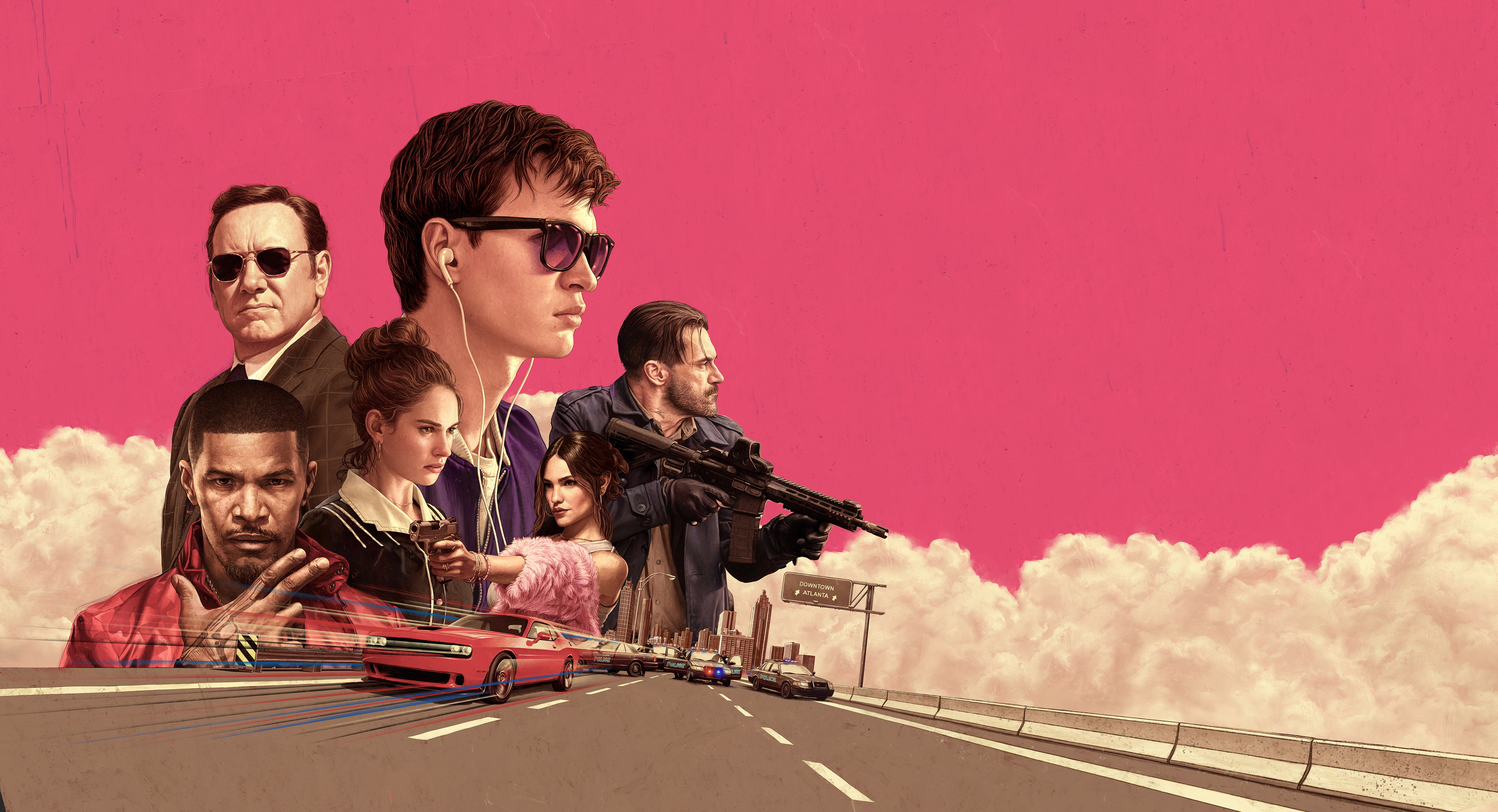 car, Assault Rifle, 4K, weapon, Kevin Spacey, movies, Baby Driver, Jon Hamm, road, Jamie Foxx, HD Wallpaper