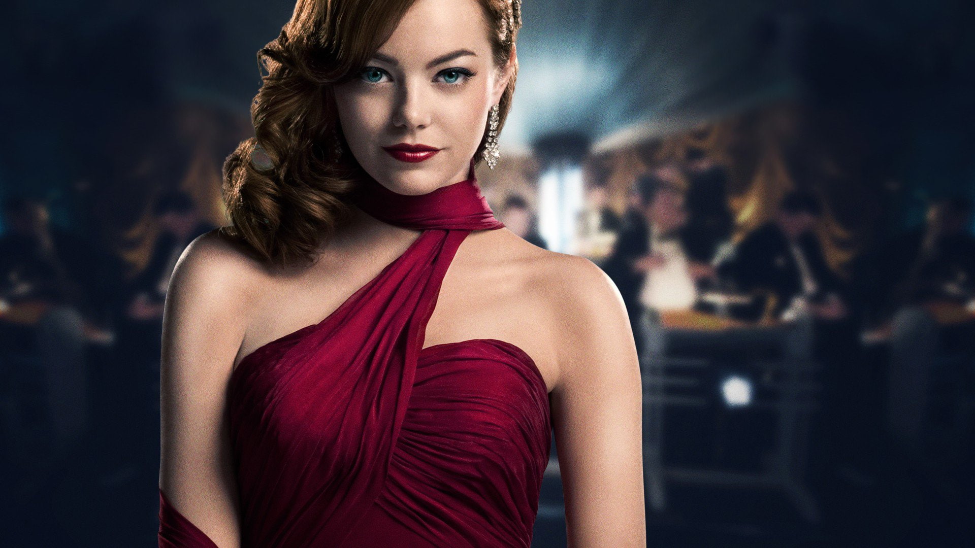 Emma Stone, Blue Eyes, Lipstick, Earrings, Brunette, American, 1080P, Movie, Gangster Squad, Woman, Actress, HD Wallpaper
