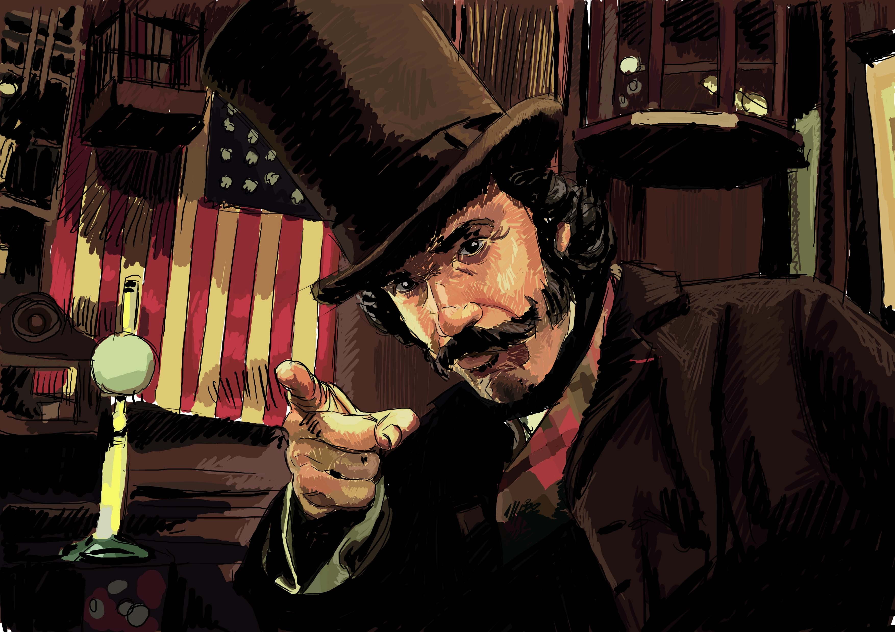 young adult, gangs of new York, adult, males, leisure activity, figure, clothing, night, mid adult, 2K, portrait, front view, USA flag, hat, beard, headshot, HD Wallpaper