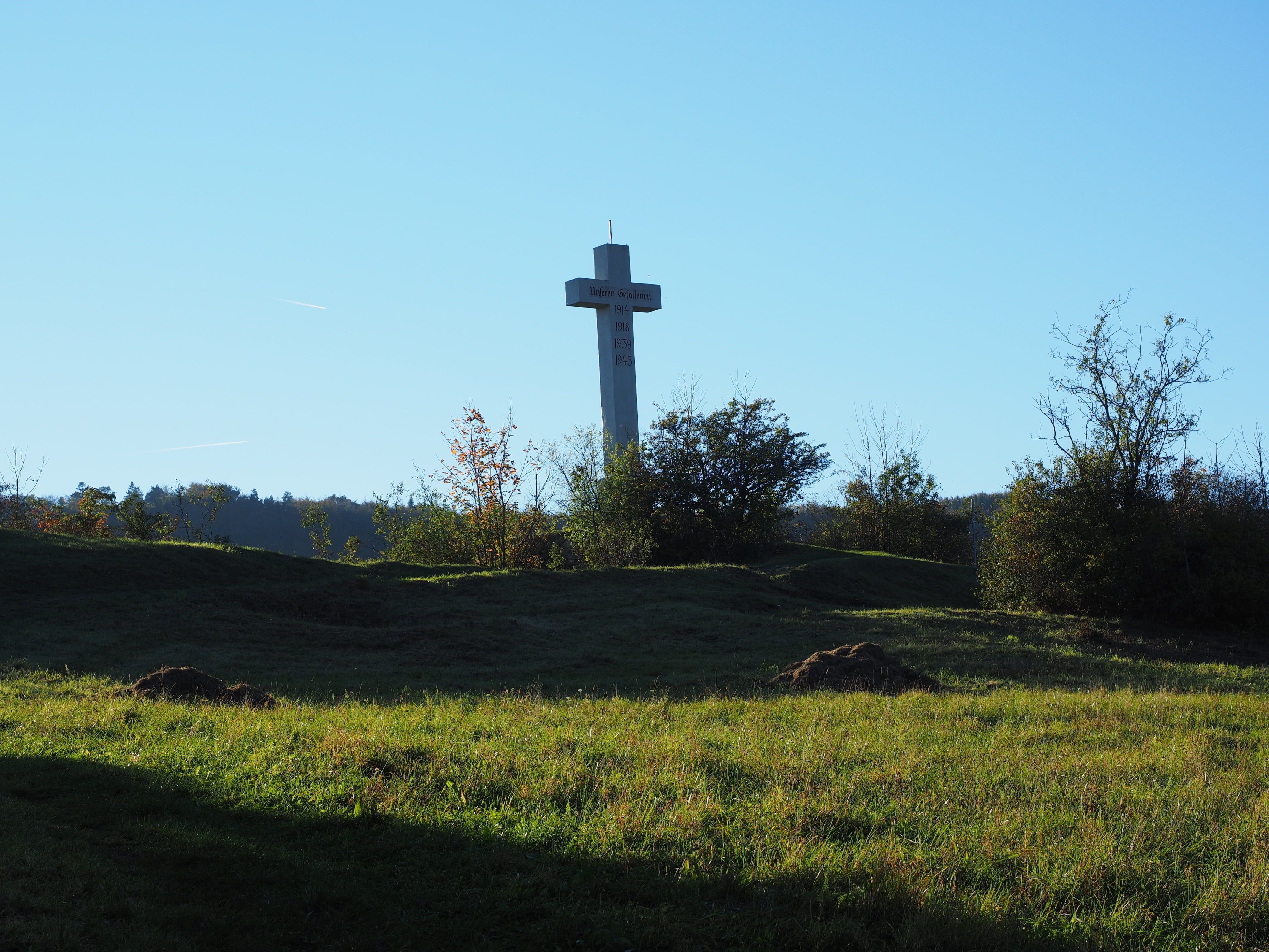 land, architecture, cross, built structure, plant, nature, day, jerk, field, grass, religion, sky, clear sky, landscape, protected landscape area, blaubeuren, HD Wallpaper