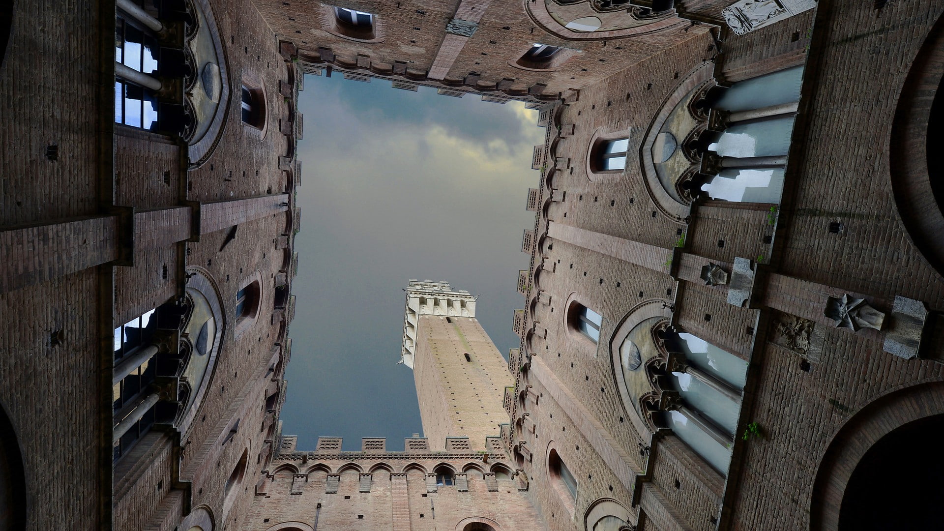 sky, ancient, worms eye view, the past, castle, Italy, arch, history, nature, outdoors, directly below, weathered, low angle view, cloud - sky, window, HD Wallpaper