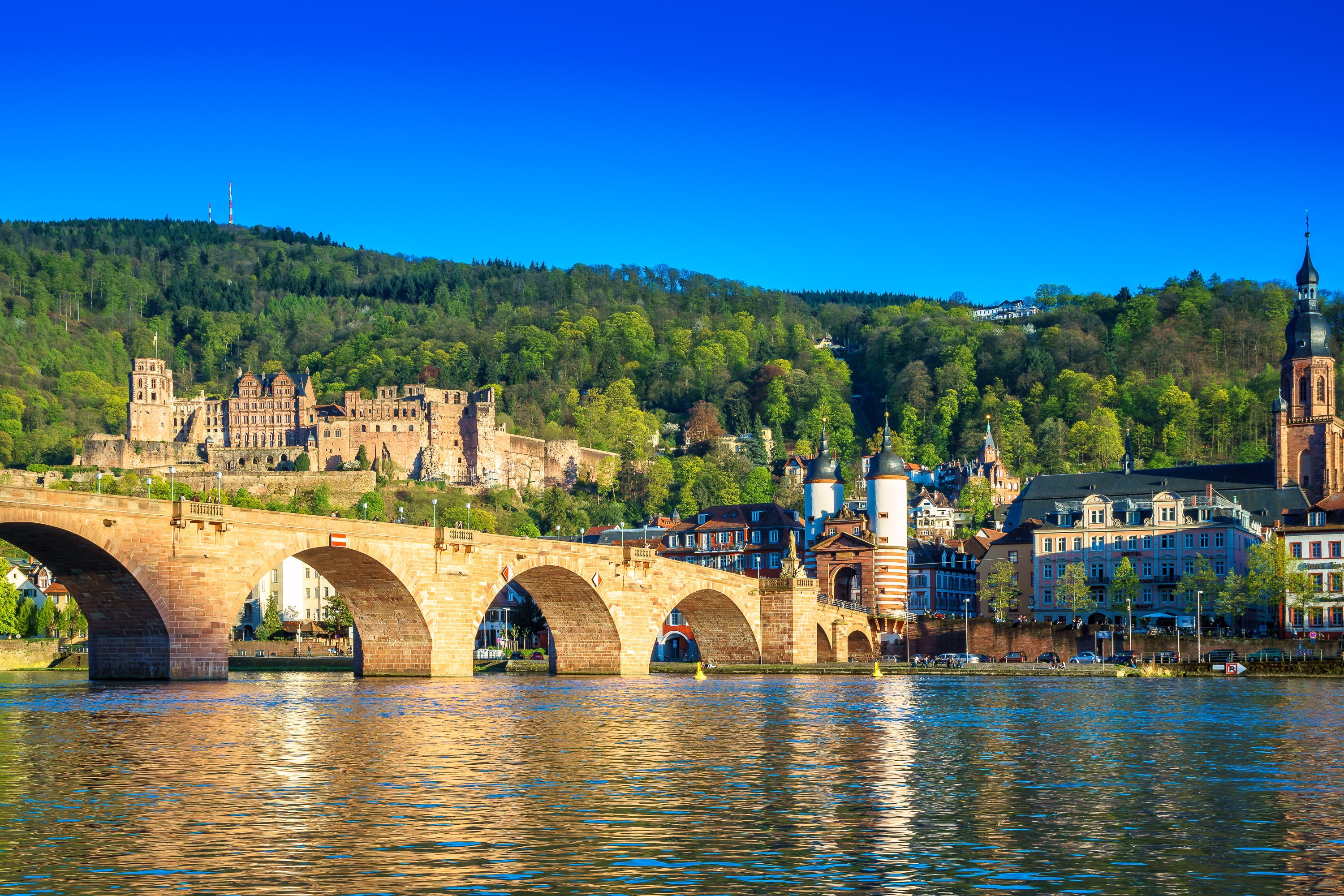 Germany, castle, Neckar River, sky, 2K, Heidelberg, The Karl Theodor Bridge, sunny, city, summer, Old Bridge, bridge, HD Wallpaper