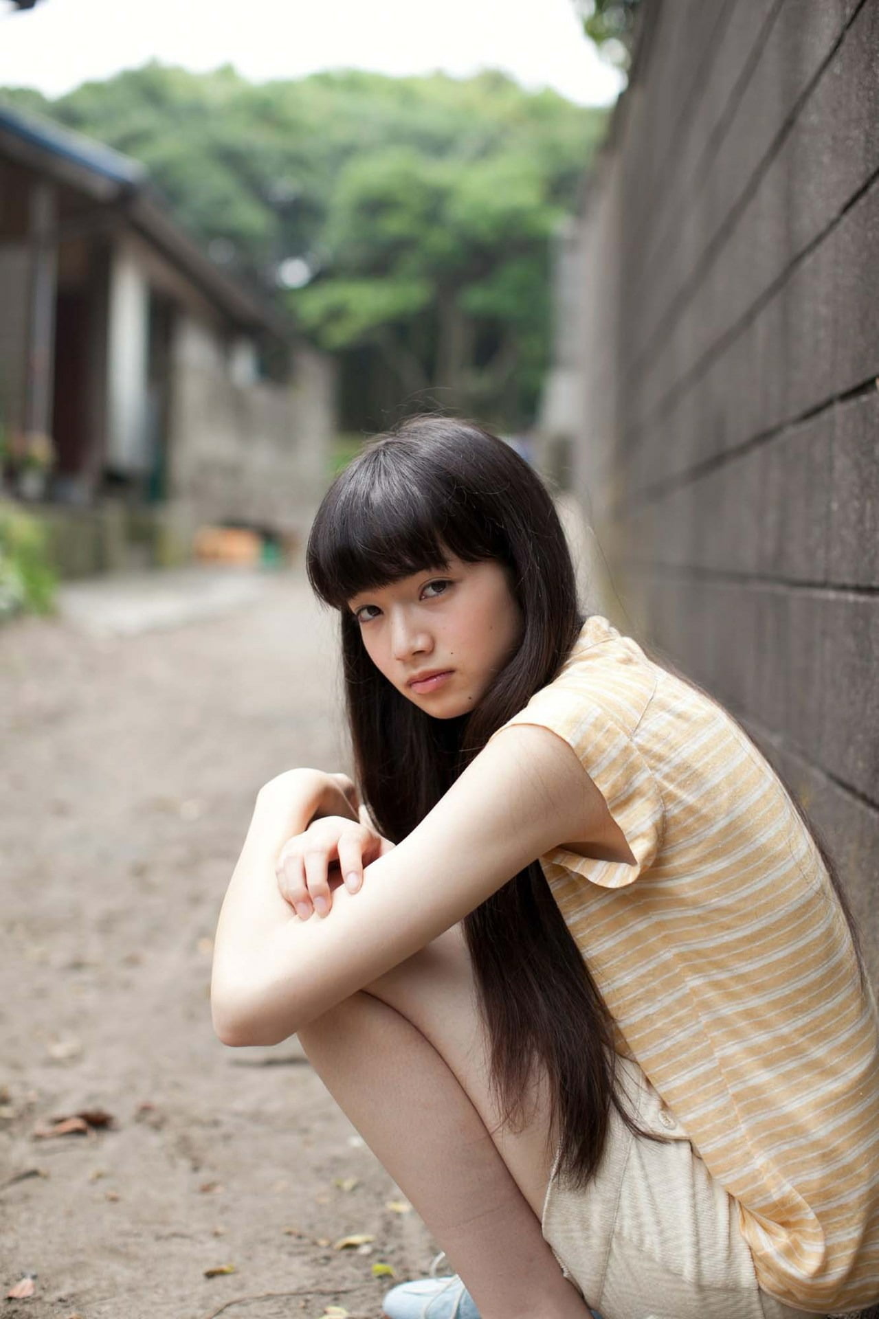 Nana Komatsu, outdoors, hairstyle, beauty, women, young adult, Japanese women, hair, Asian, brown eyes, 1080P, beautiful woman, black hair, casual clothing, Phone HD Wallpaper