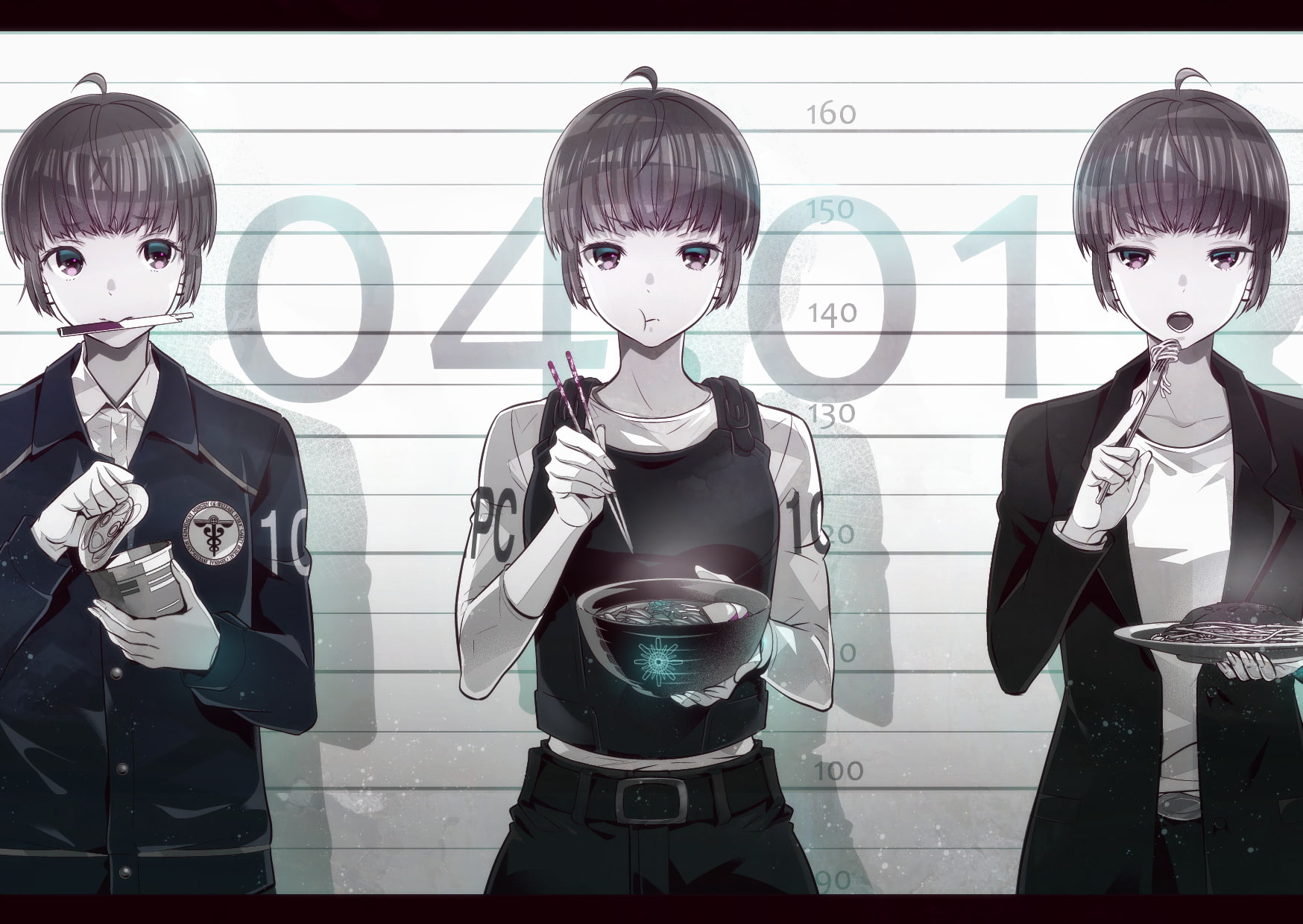 Food, people, standing, Short Hair, Akane Tsunemori, real people, looking at camera, boys, portrait, Girl, indoors, front view, disguise, digital composite, HD Wallpaper