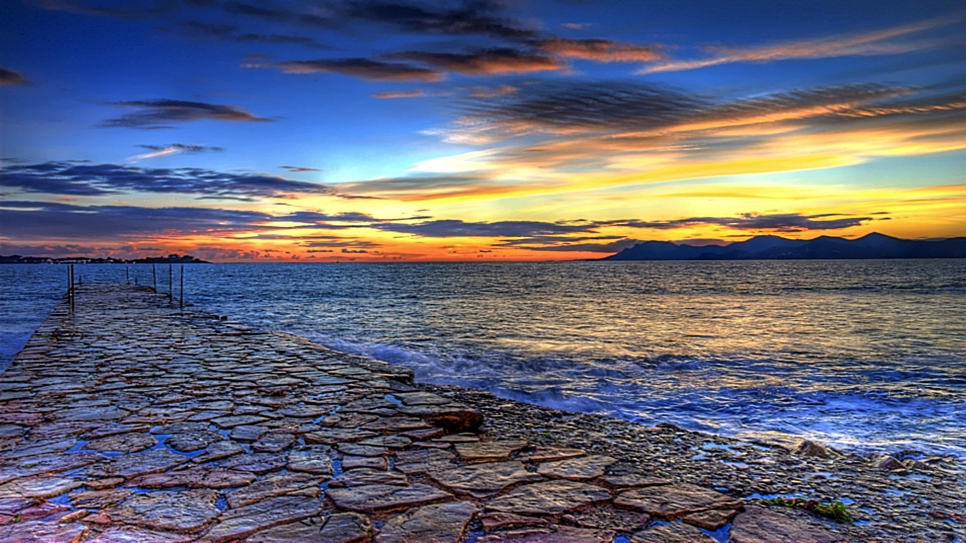 1080P, ocean, keep, wave, simple, 3d and abstract, path, colorful, clouds, rocks, HD Wallpaper