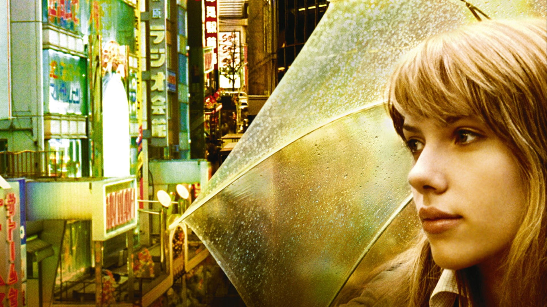 green, floral, city, motion, day, built structure, Scarlett Johansson, adult, table, young adult, water, focus on foreground, rain, hair, outdoors, portrait, HD Wallpaper