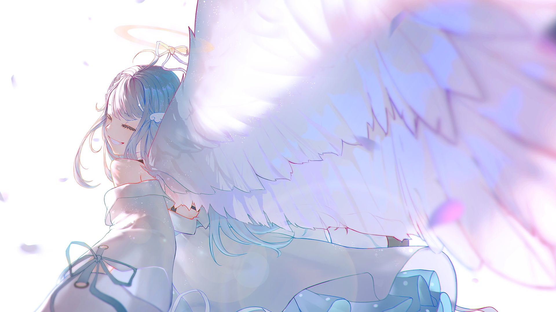 Virtual Youtuber, Amatsuka Uto, 1080P, angel wings, anime girl with wings, anime girls, HD Wallpaper