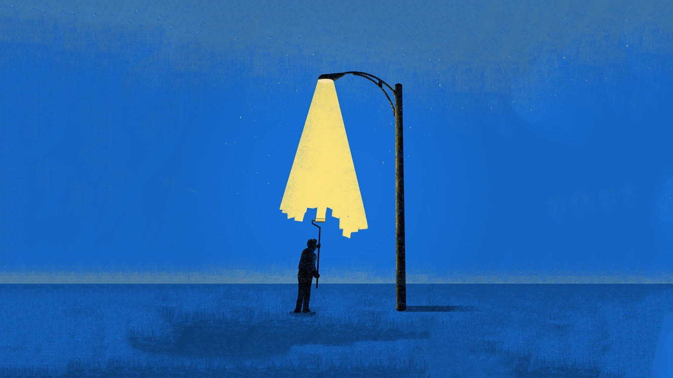 blue, streetlight, digital/artwork, 720P, light, hd, painting, HD Wallpaper