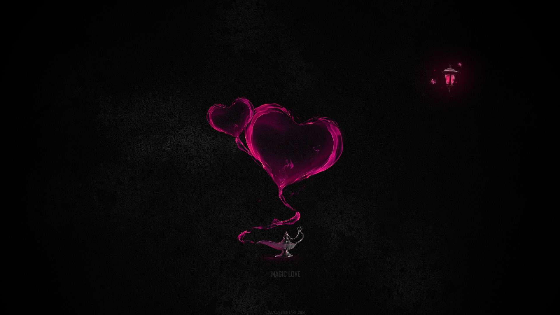 purple, love, 1080P, magic, heart, smoke, streetlight, hd, HD Wallpaper