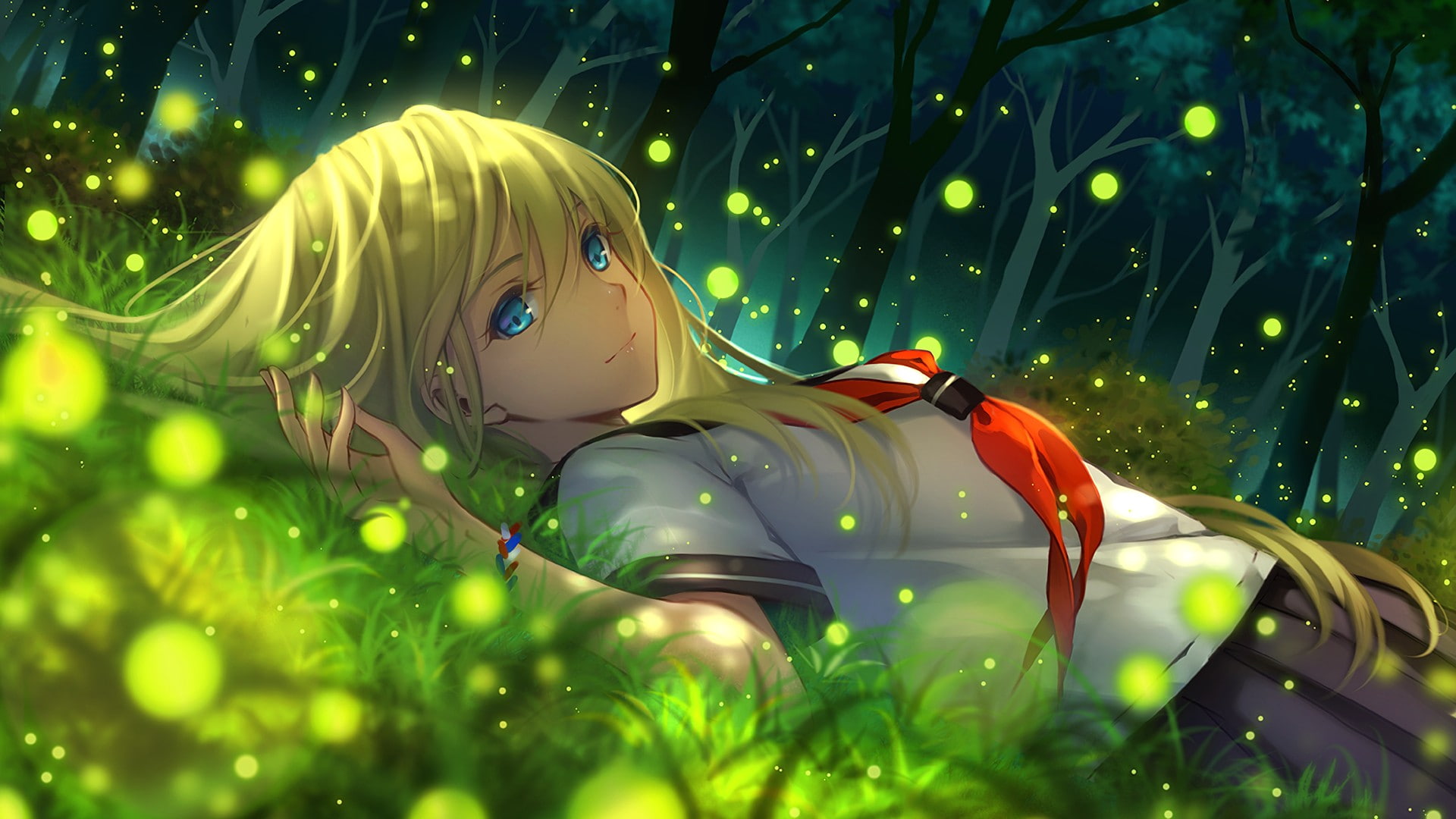 1080P, Tidsean, sailor uniform, original characters, blue eyes, blonde, HD Wallpaper