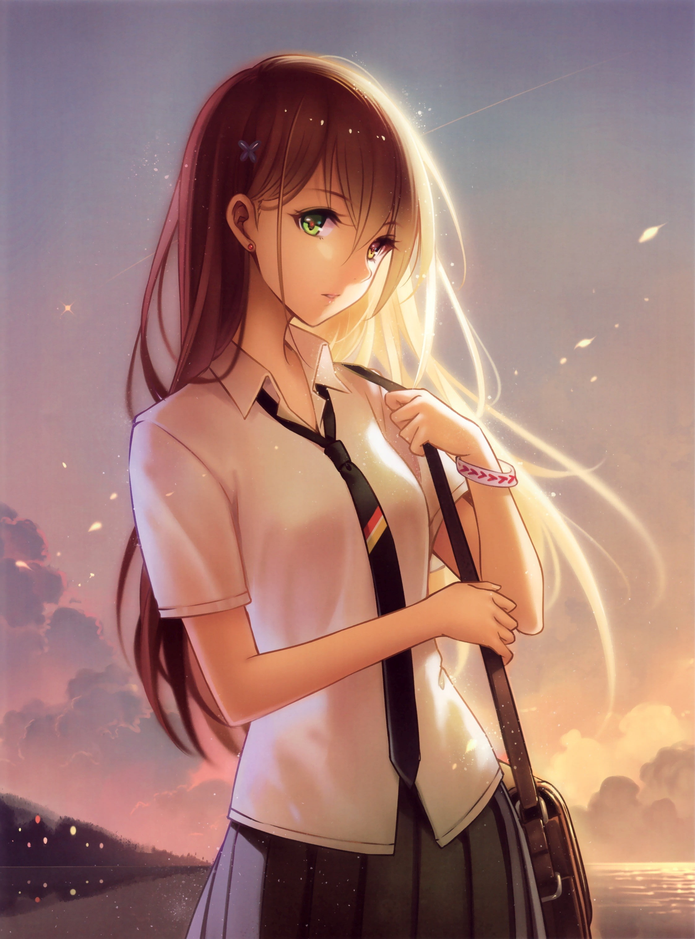 original characters, Tidsean, Niya, anime girls, anime, heterochromia, 2K, Phone HD Wallpaper