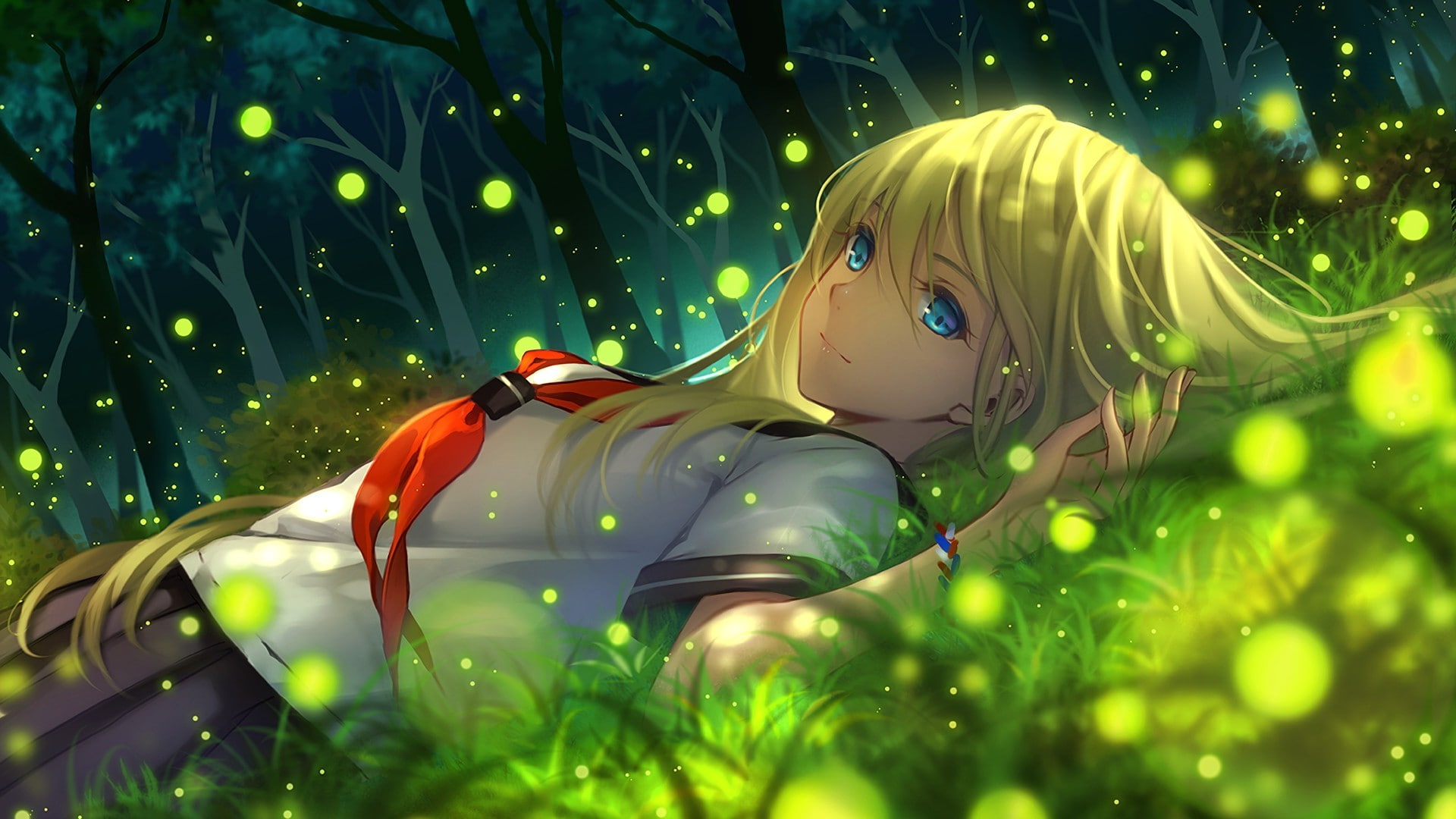 Tidsean, Blonde, 1080P, blue eyes, Original Characters, Sailor Uniform, HD Wallpaper