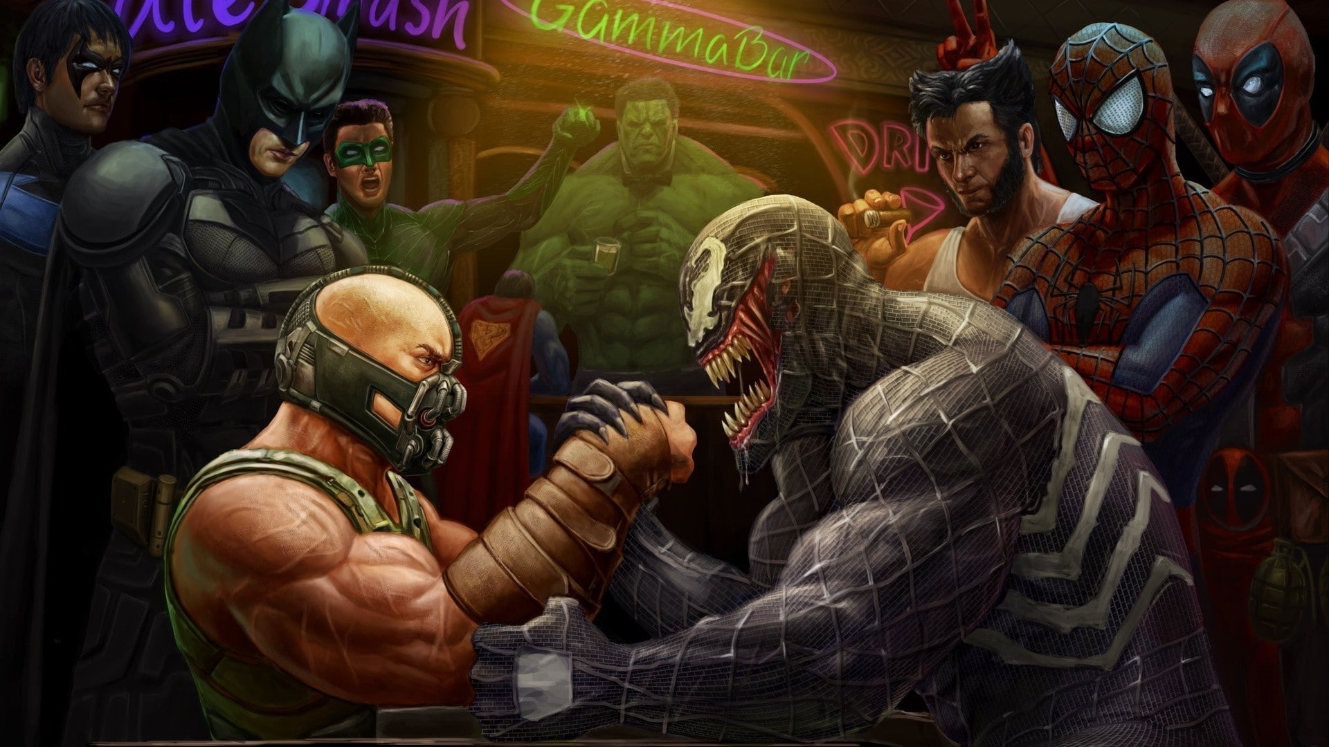 comic, art, spiderman, superheroe, 1080P, dc, lantern, wolverine, green lantern, wrestling, batman, sports, comics, hd, venom, green, superman, Hulk (comic character), HD Wallpaper