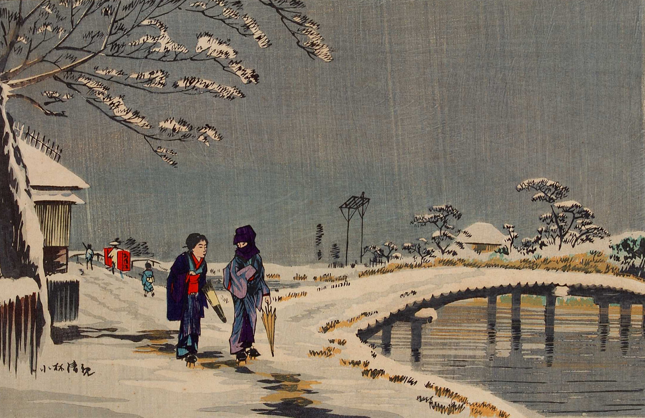 taisho, snow, 1080P, print, winter, meiji, nihonga, Japan, artwork, drawing, Asia, showa, HD Wallpaper