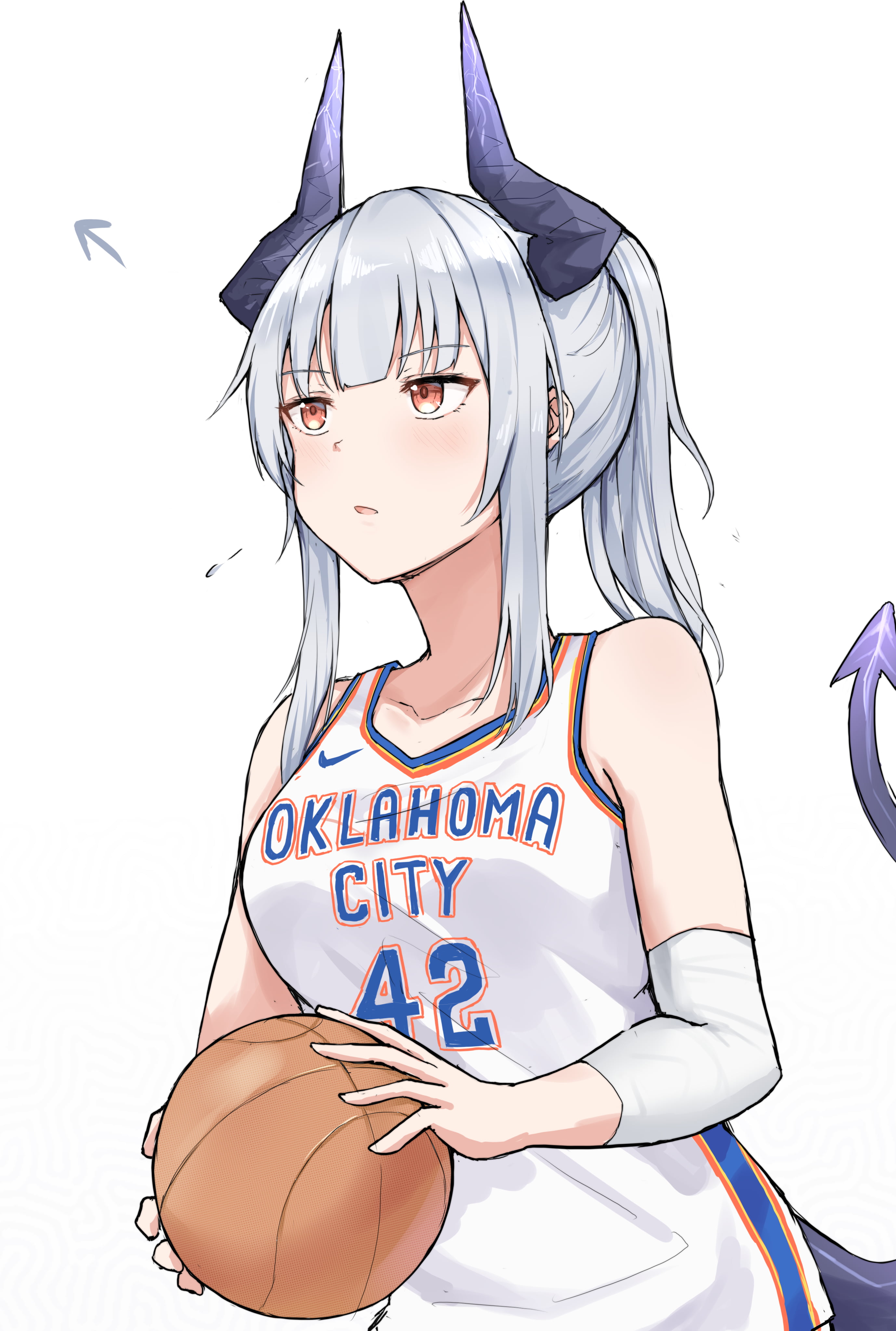white hair, Liskarm(Arknights), Mango (artist), anime girls, Arknights, basketball, 4K, Phone HD Wallpaper
