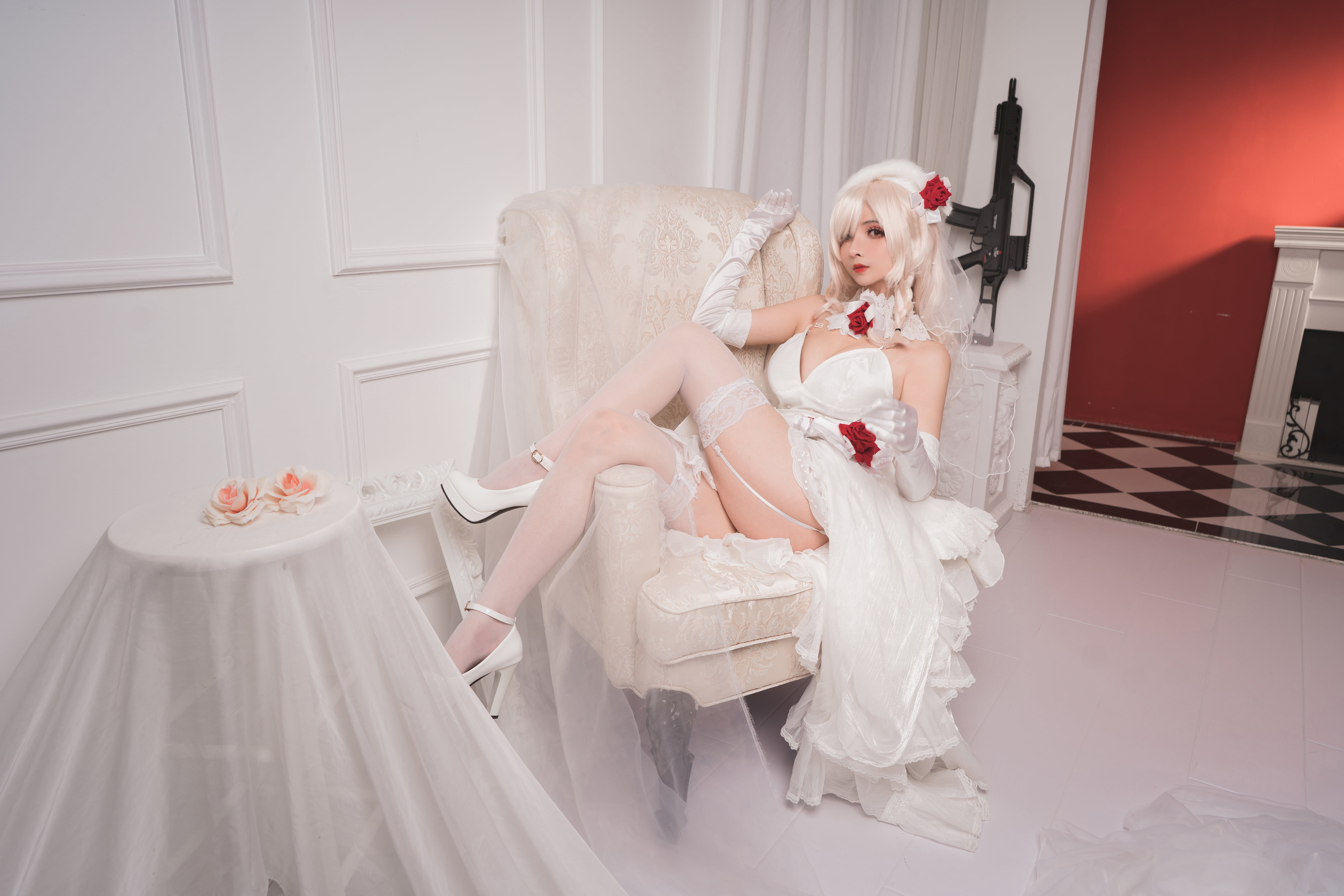 Fate Series, 5K, flower crown, high heeled boots, Rioko, cosplay, silk stockings, HD Wallpaper