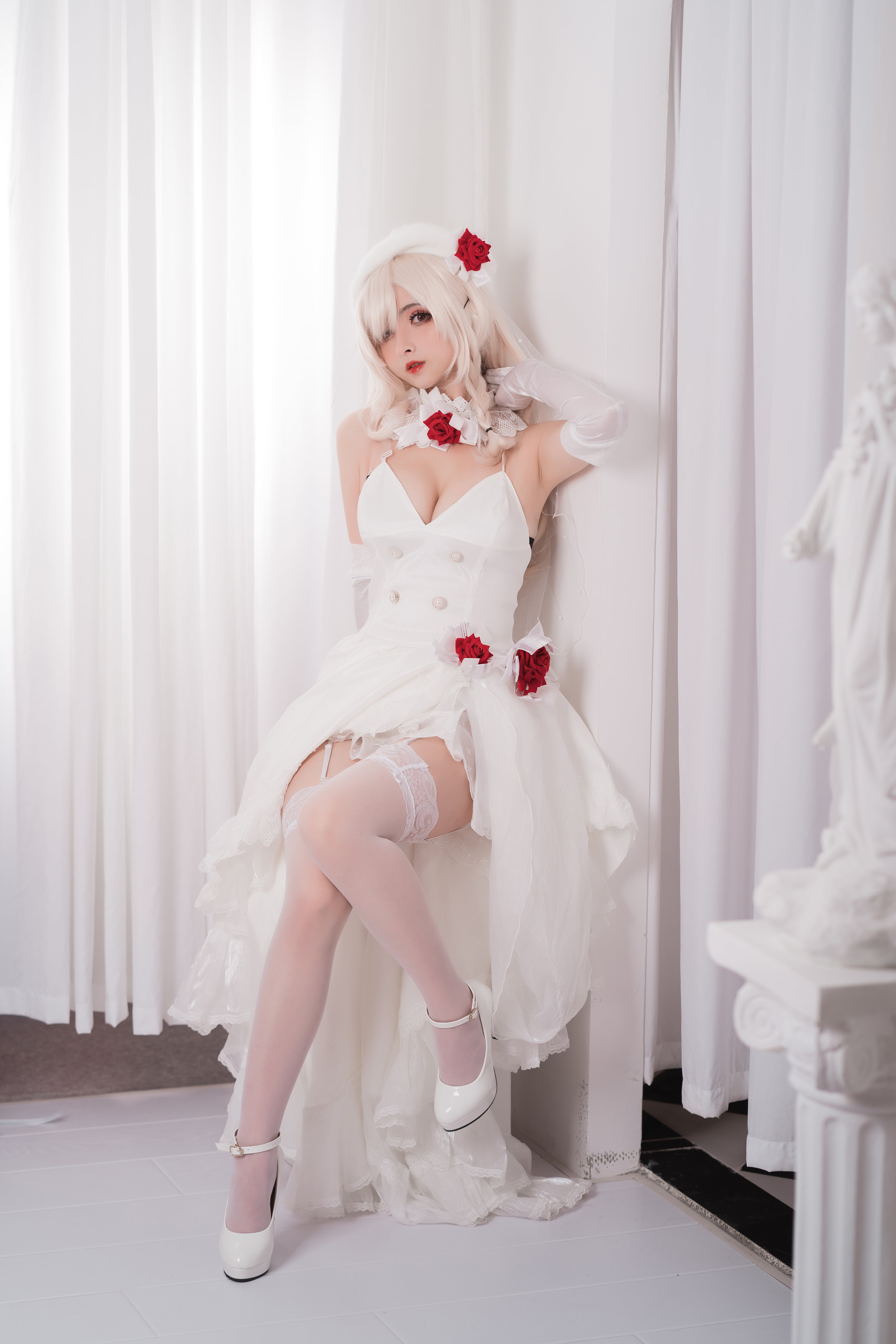 flower crown, Fate Series, Rioko, high heeled boots, 5K, silk stockings, cosplay, Phone HD Wallpaper