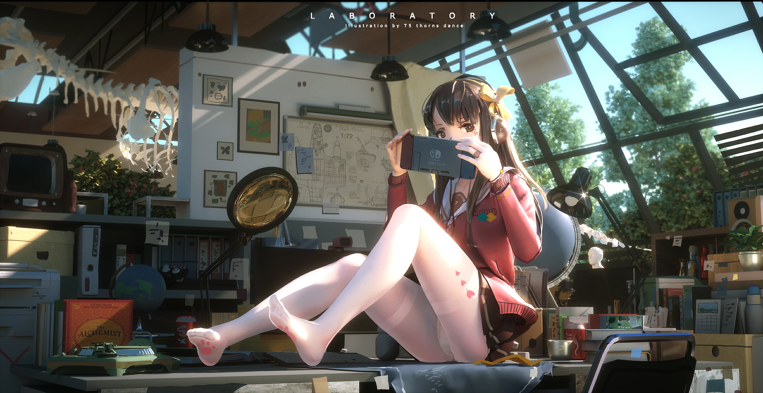 game characters, switch, Lovely Aina-chan, silk stockings, 2K, HD Wallpaper