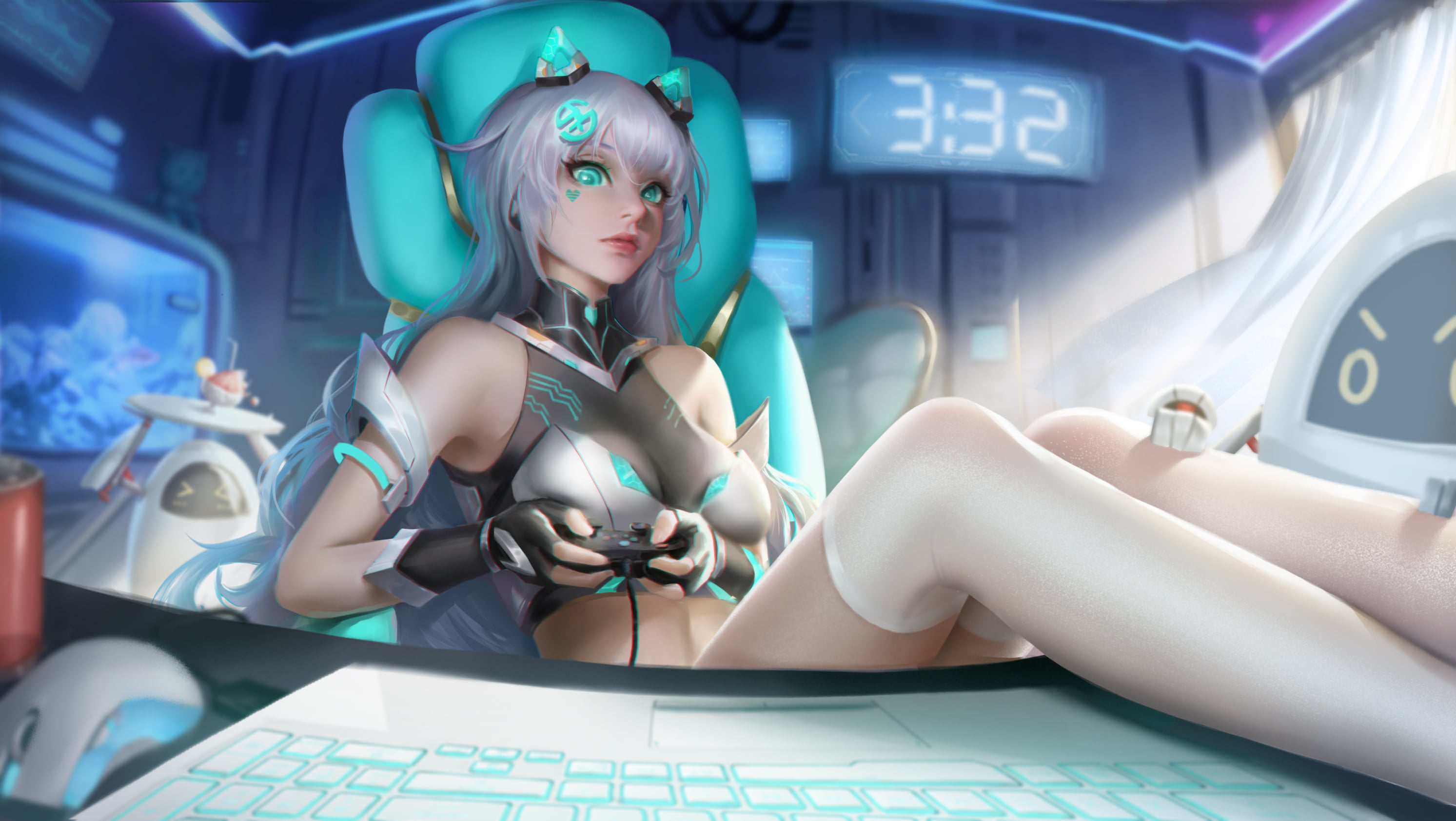 White silk stockings, 2K, robot, muyuan, HD Wallpaper