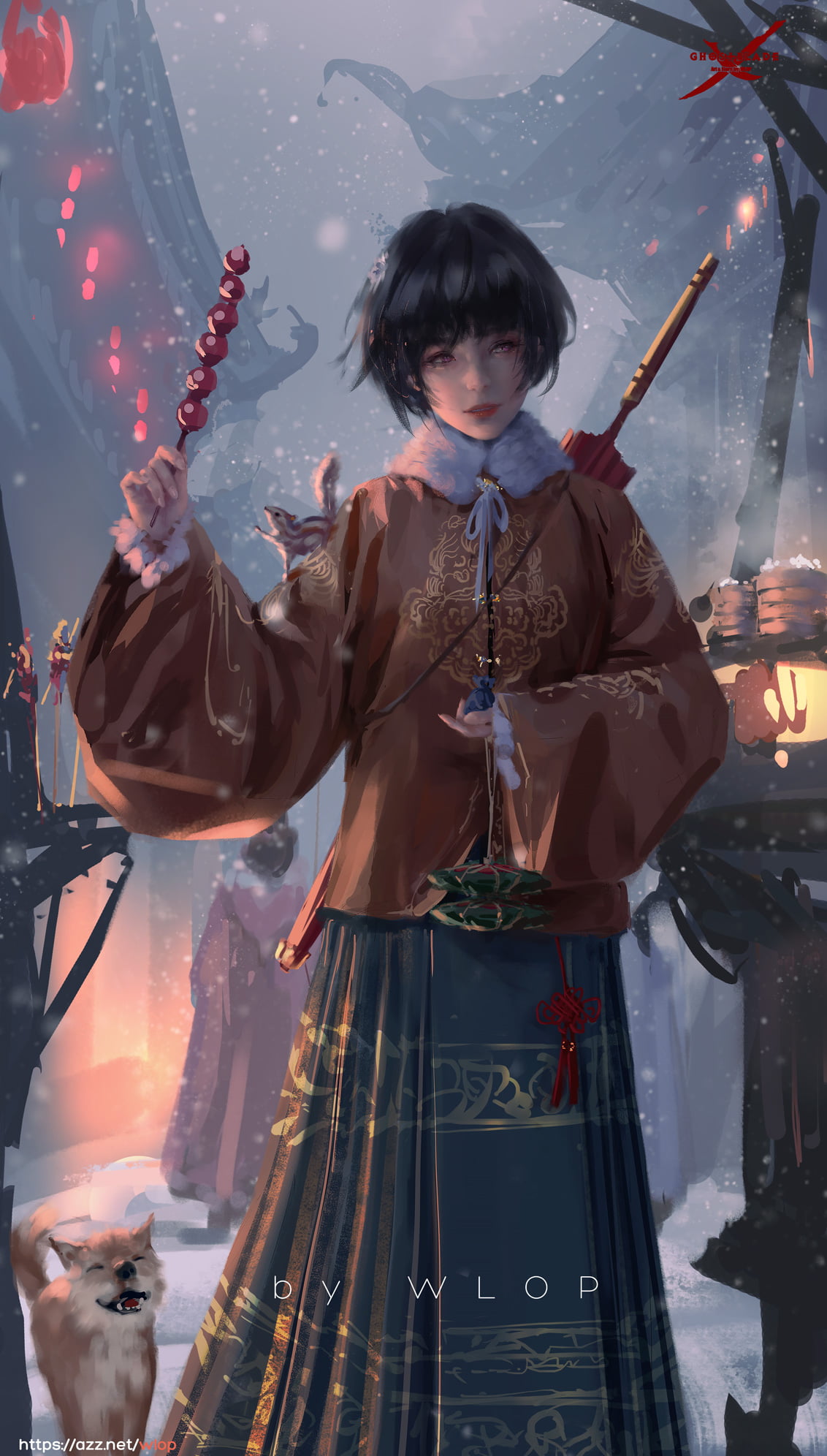 Chinese dress, anime girls, Spring Festival, 1080P, artwork, WLOP, Phone HD Wallpaper